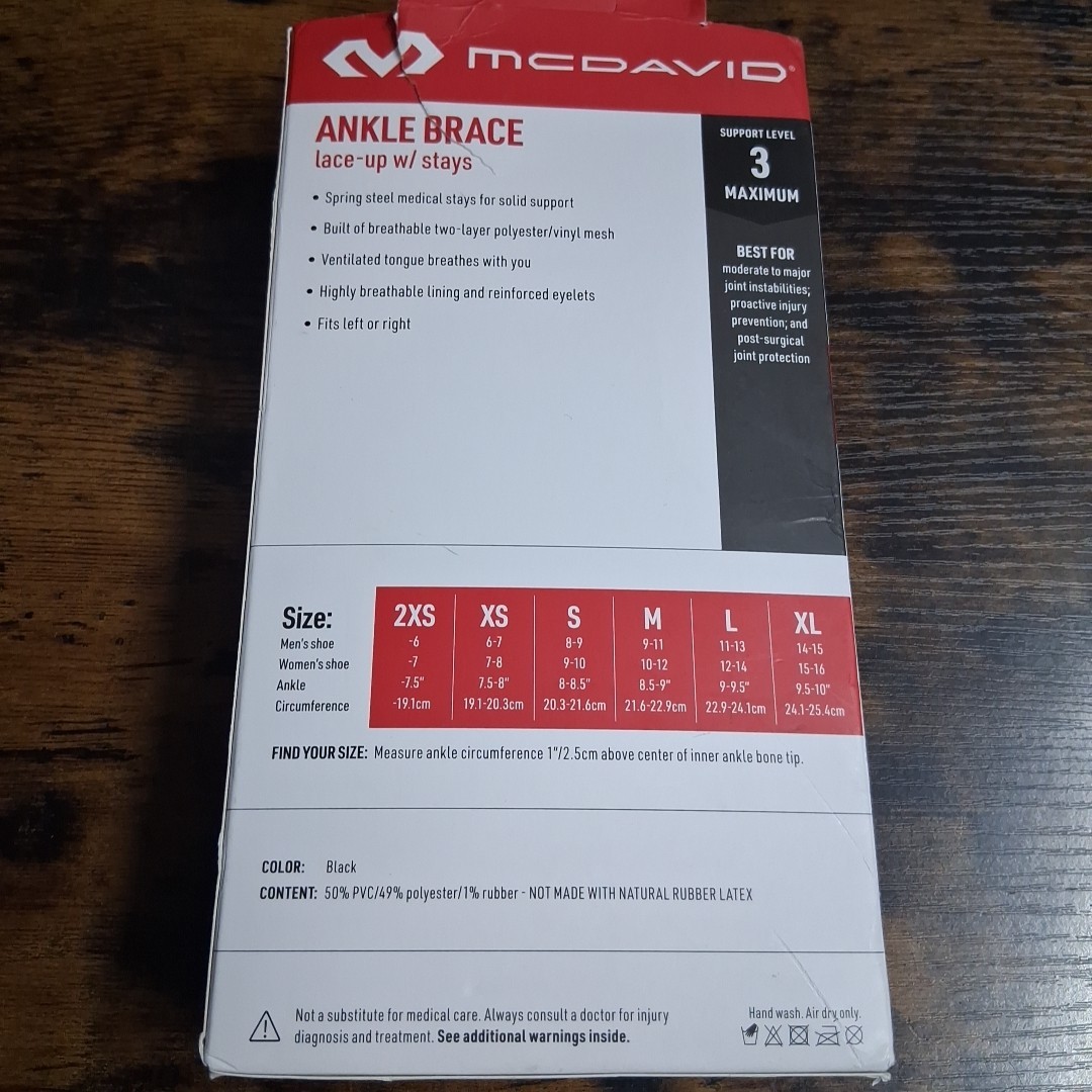 McDavid Ankle Brace Lace-Up Adult XS Level 3 Black M6-7 W7-8 Shoe Size New