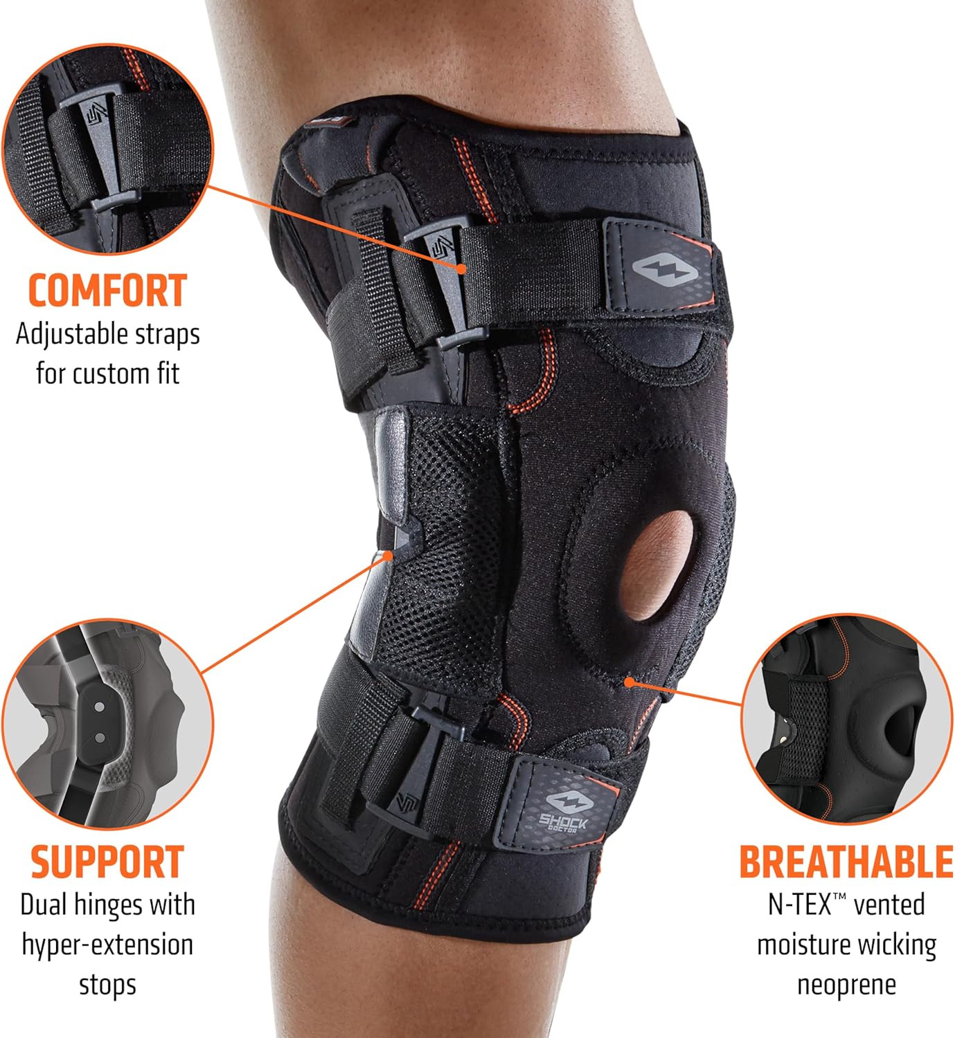 Knee Brace, Compression Knee Brace for Men & Women, Hinged Knee Brace with Side