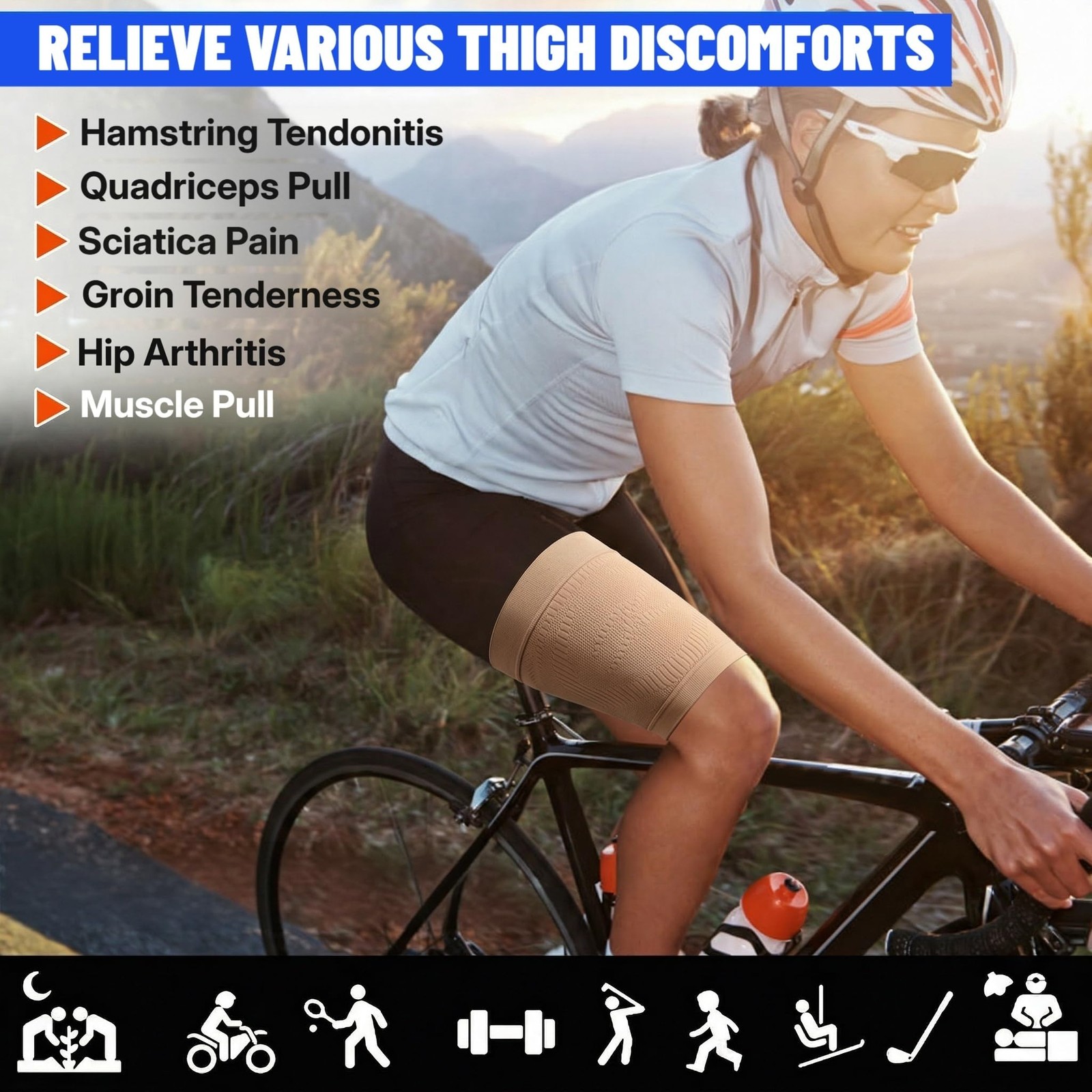 Thigh Compression Sleeves (Pair), Unisex, Hamstring Compression Sleeve for Qu…