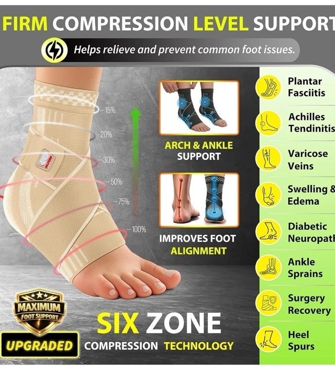 2 Ankle Support Brace Compression Sleeve Fasciitis Pain Relief Foot Wrap Read