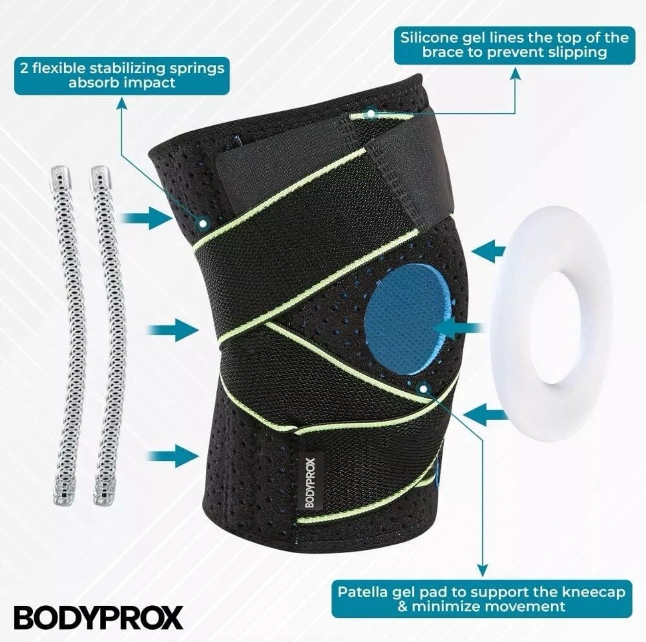 Bodyprox Knee Brace w/ Straps, Side Stabilizers & Patella Pads – SIZE Regular.