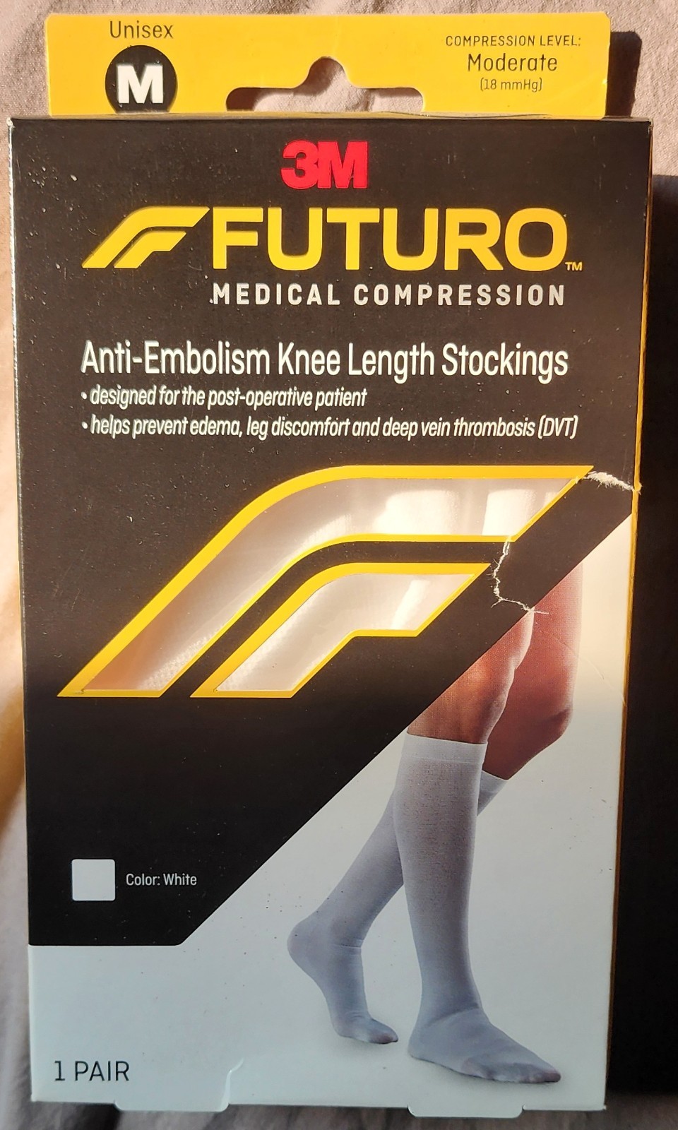 FUTURO ANTI-EMBOLISM Knee High STOCKINGS White M Moderate 18mm/Hg Compression 3M