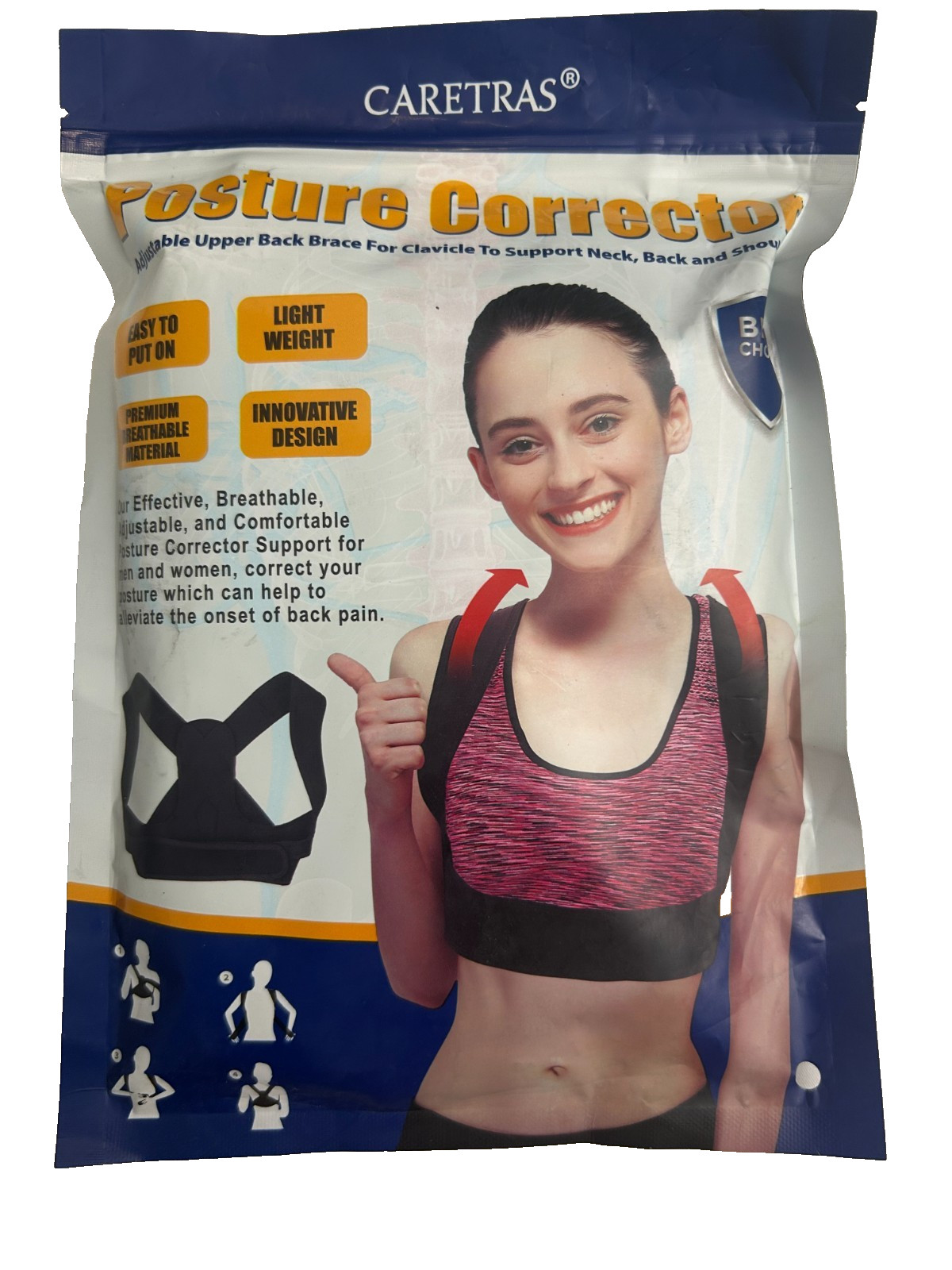 CARETRAS Adjustable Posture Corrector Upper Back Brace Lightweight Support