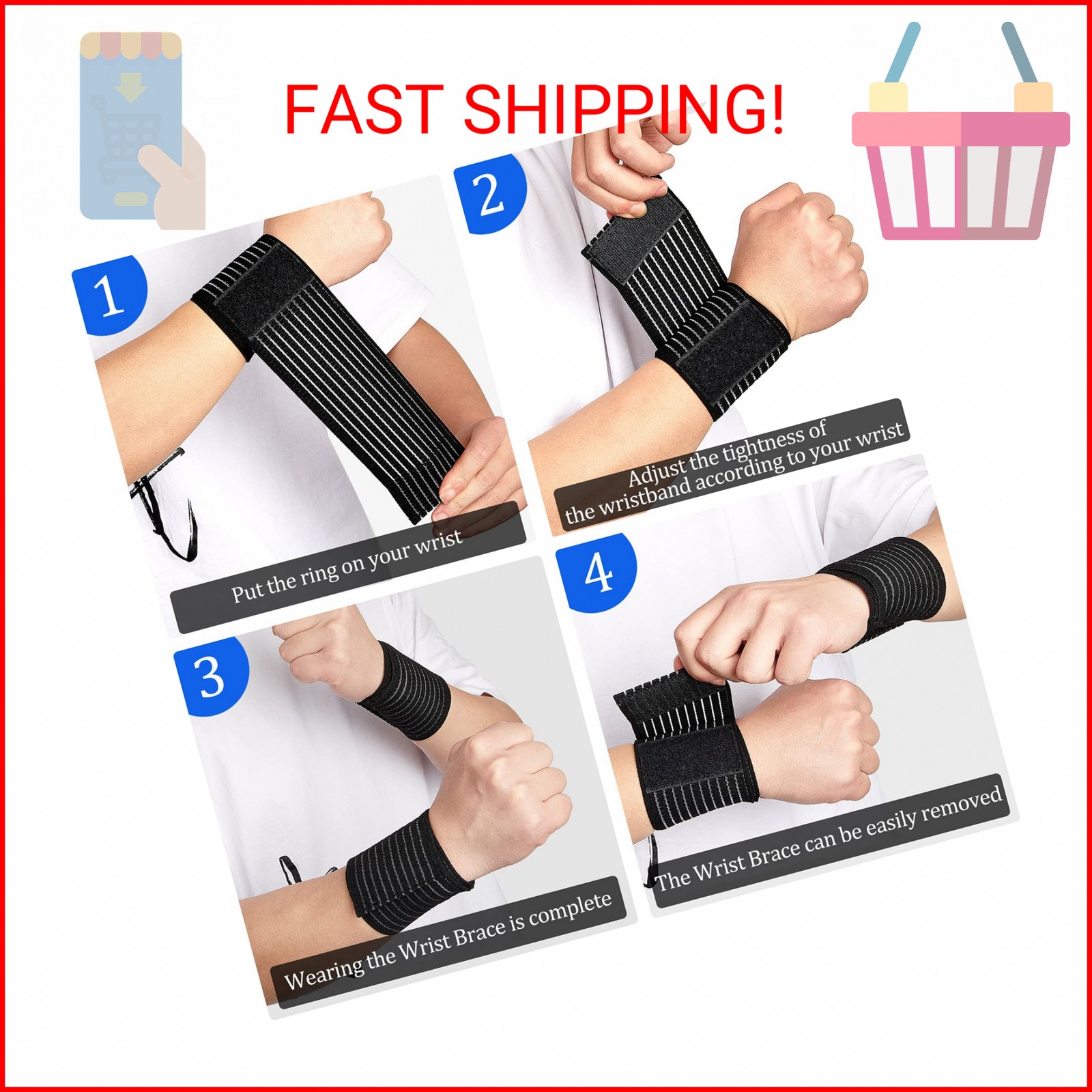 Sumind 4 Pieces Wrist Brace bands Wrist compression strap tennis support wrap Ad
