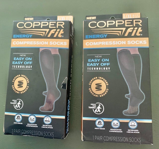 Set of 2 NEW Copper Fit Energy Copper Infused Compression Socks Black L XL,