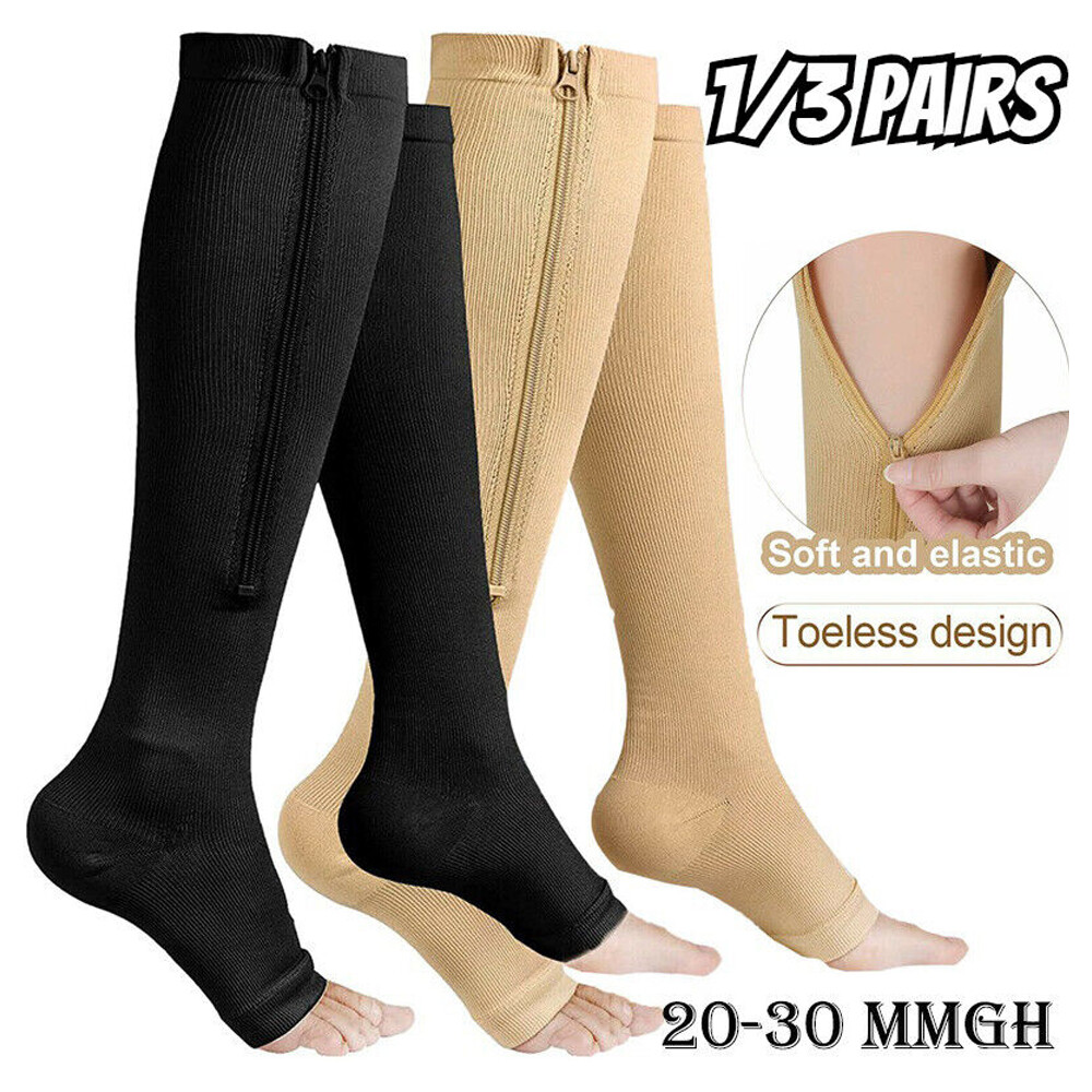 20-30mmgh Compression Socks Vital Flight Zipper Design Closure Open Toe Stocking