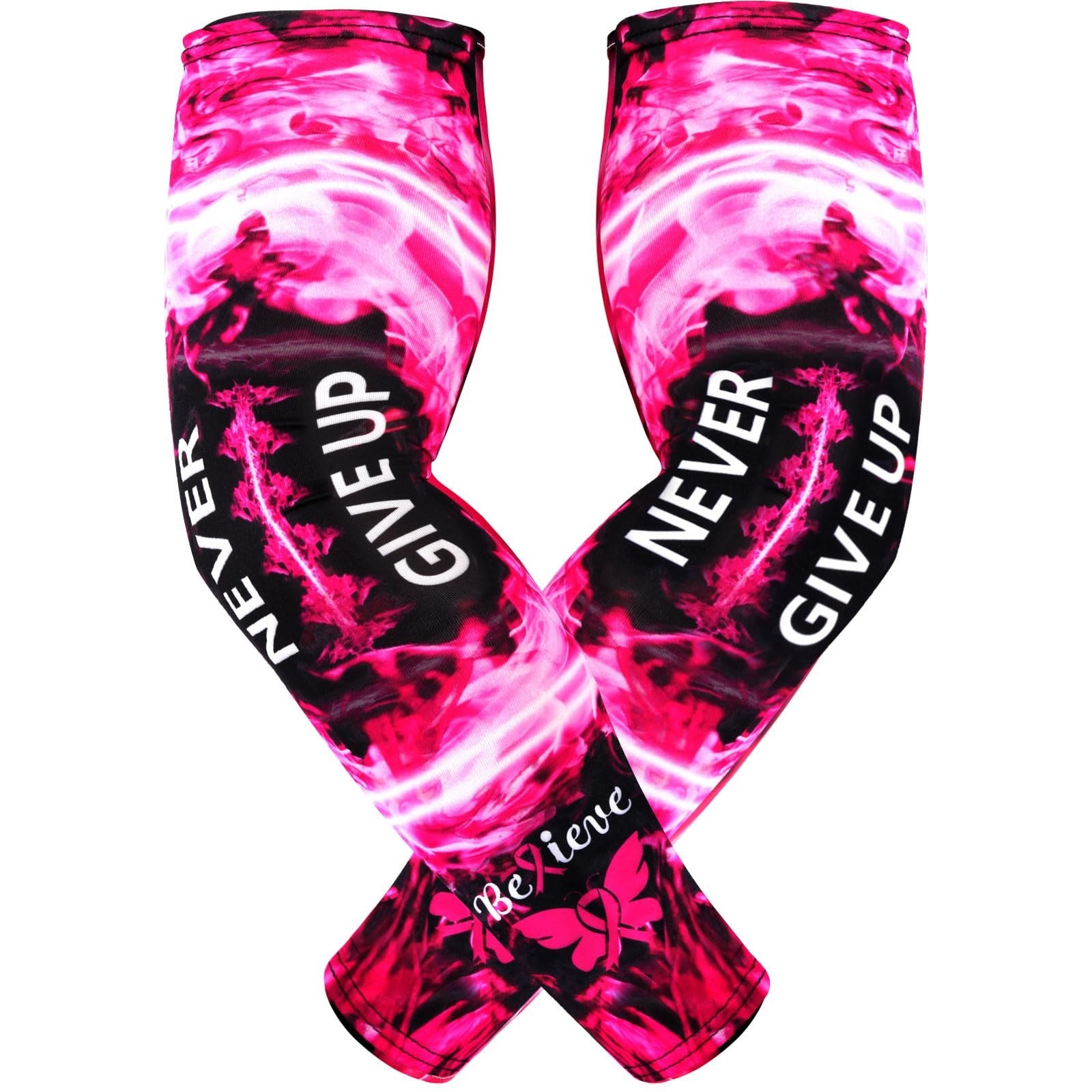 Pink Ribbon Breast Cancer Awareness Arm Sleeve – Compression Fit, No Slip, Sport