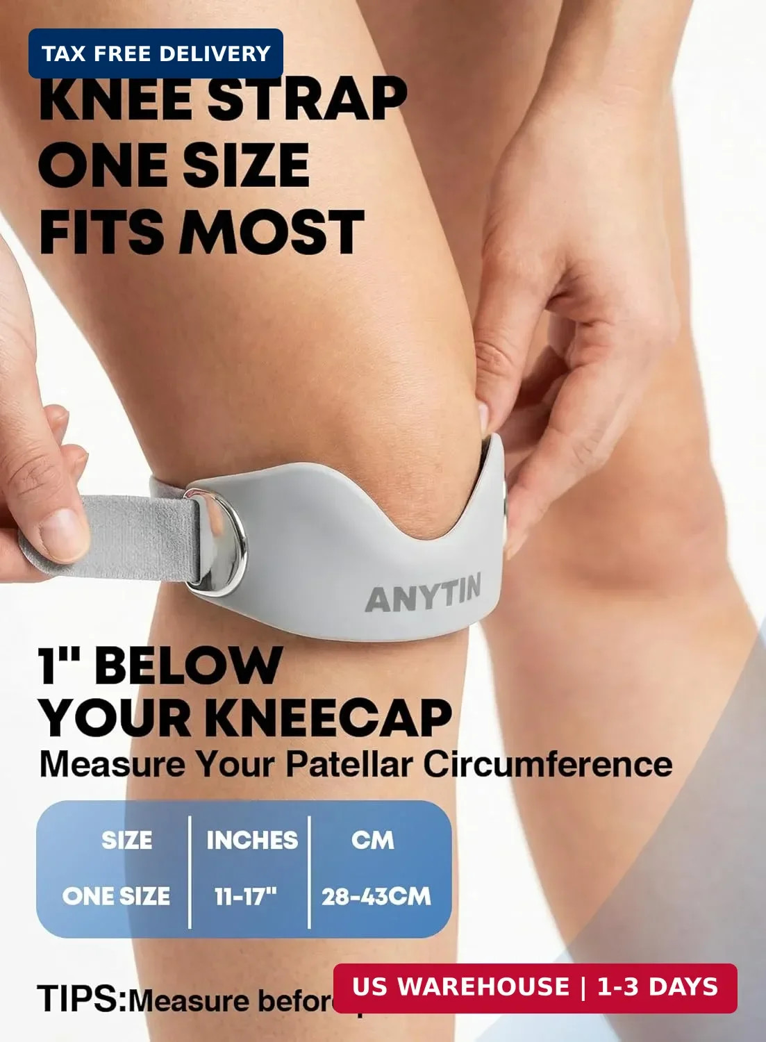 Silicone Patellar Tendon Support Strap 2 Pack, Adjustable Patella Knee Strap for
