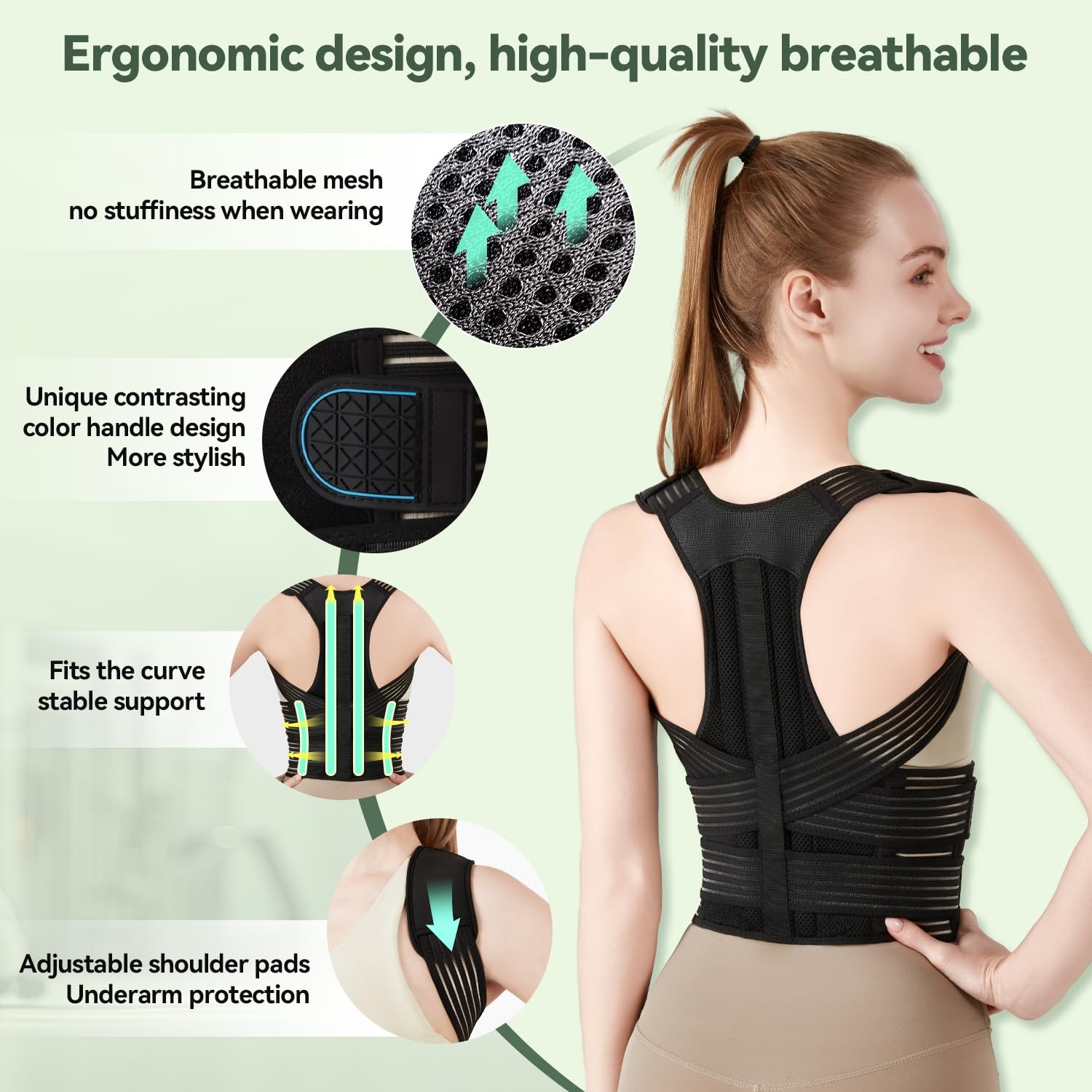 KUHJB Y40 Back Brace Posture Corrector Small Adjustable 4-Point Support for Men