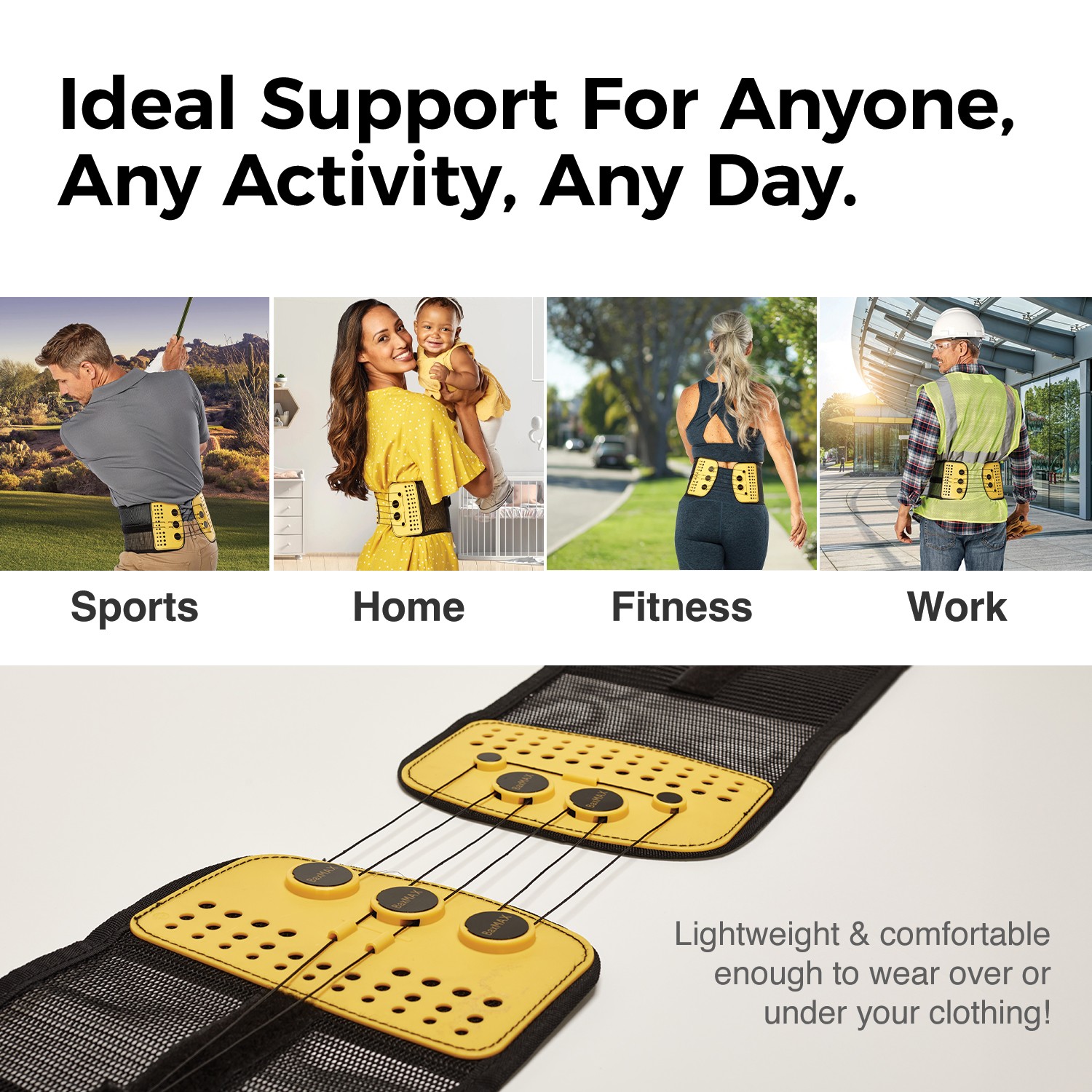 BaxMAX Adjustable Back Brace with 5-to-1 Compression Pulley System for Lumbar