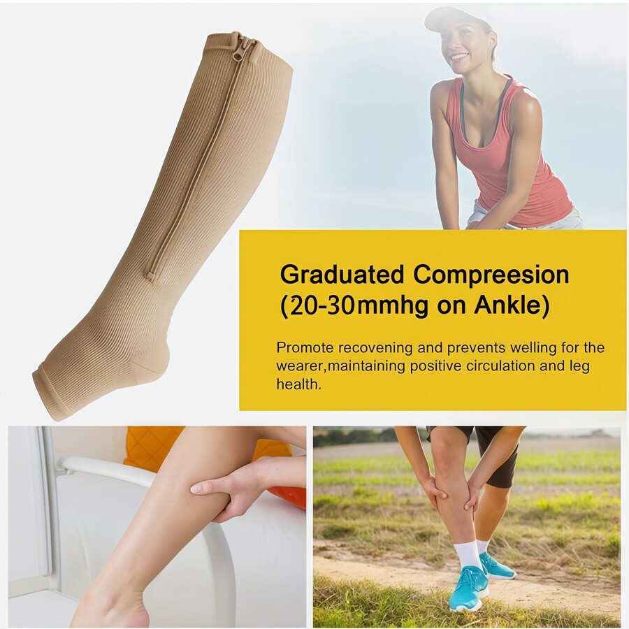 1/3Pk Zipper Open Toe Compression Stocking 20-30mmHg Calf Leg Ankle Support Sock