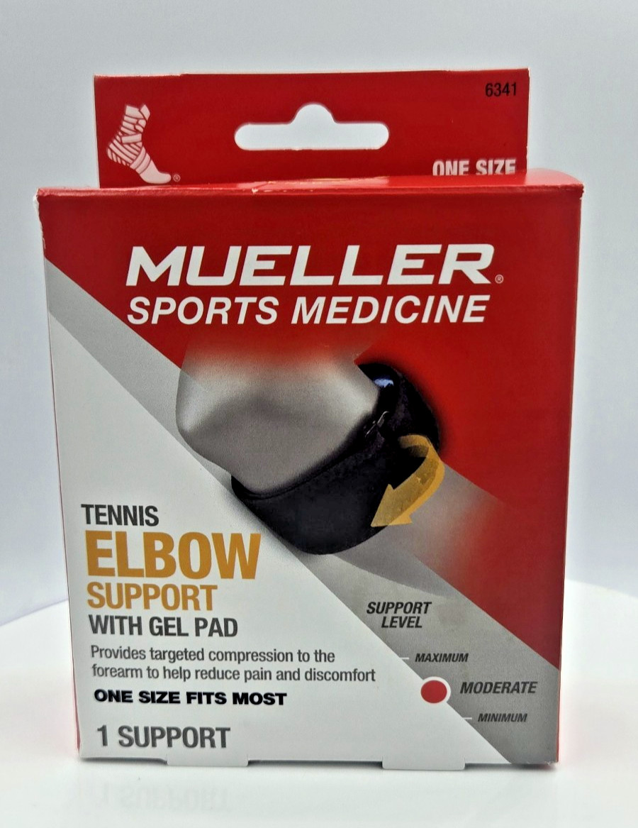 Mueller Tennis Elbow Adjustable Support Strap with Gel Pad, Black, OSFM