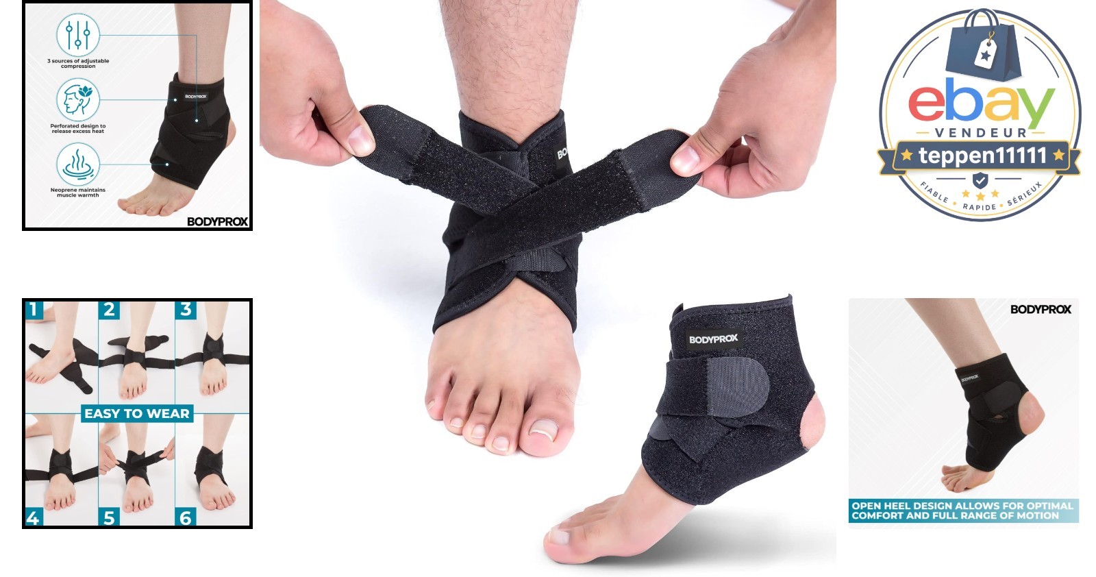 Ankle Support Brace Adjustable Compression Wrap Black 1 Pack
