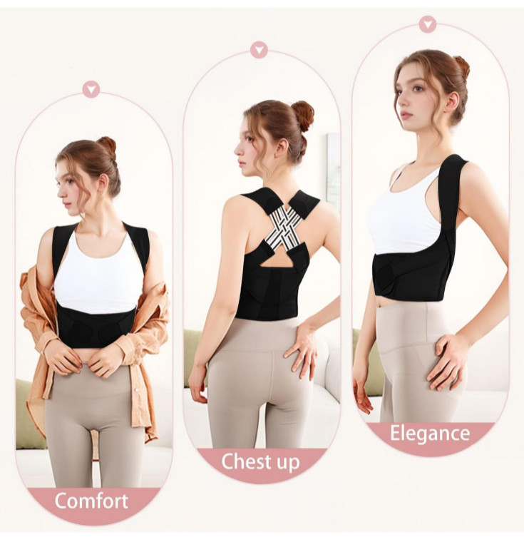 QFE Back Brace Posture Corrector Adjustable for Women and Men Black XXL SF-98