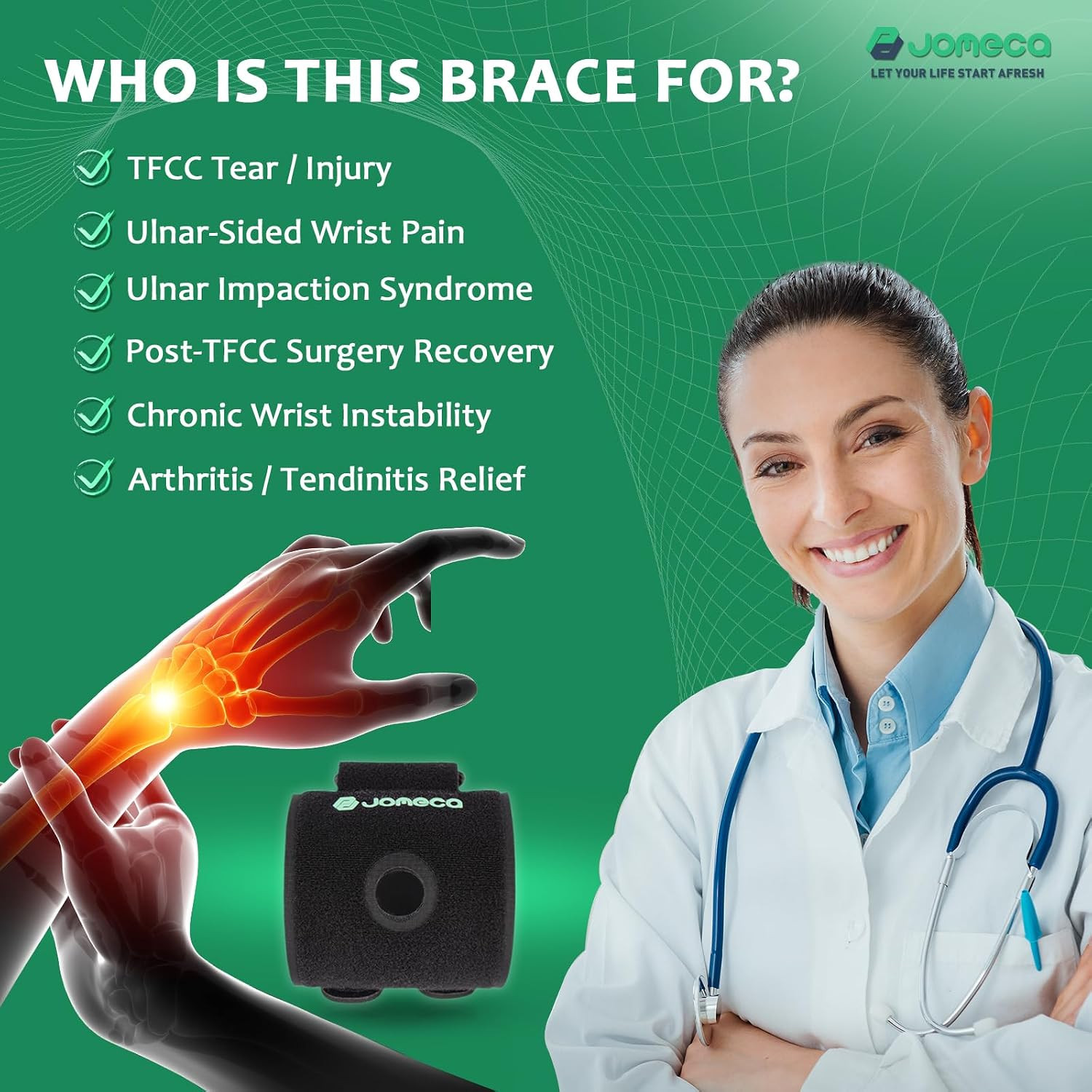 TFCC Wrist Brace for TFCC Tear for Right and Left Hands Built-in O-Shaped Pad Wr