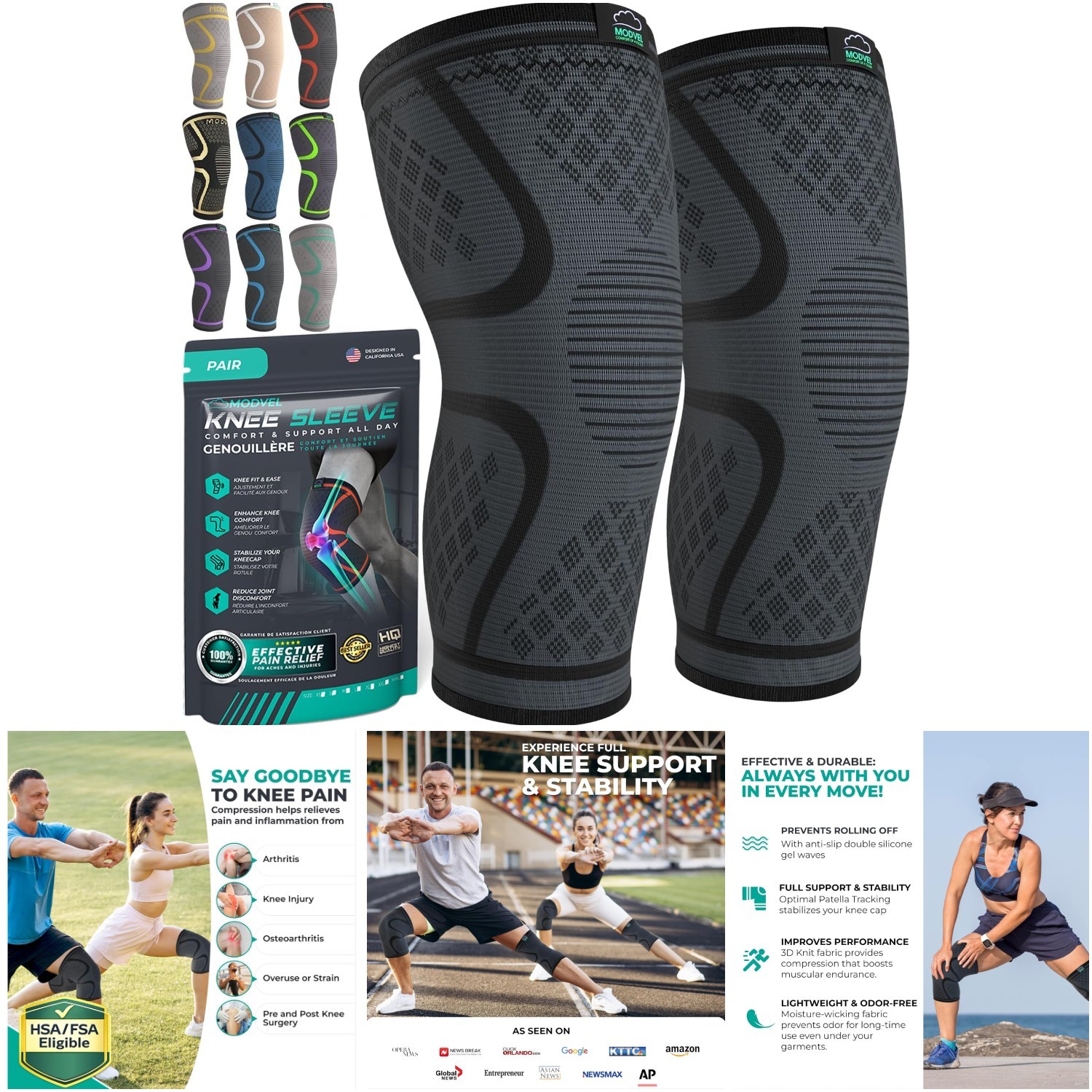 2 Pack Compression Knee Brace Men & Women Running Support Sleeve