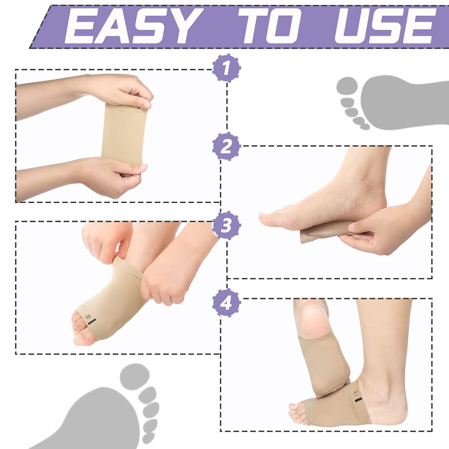 Arch Support Socks 4 Pieces Cushioned Metatarsal Flat Foot Arch Sleeve Support