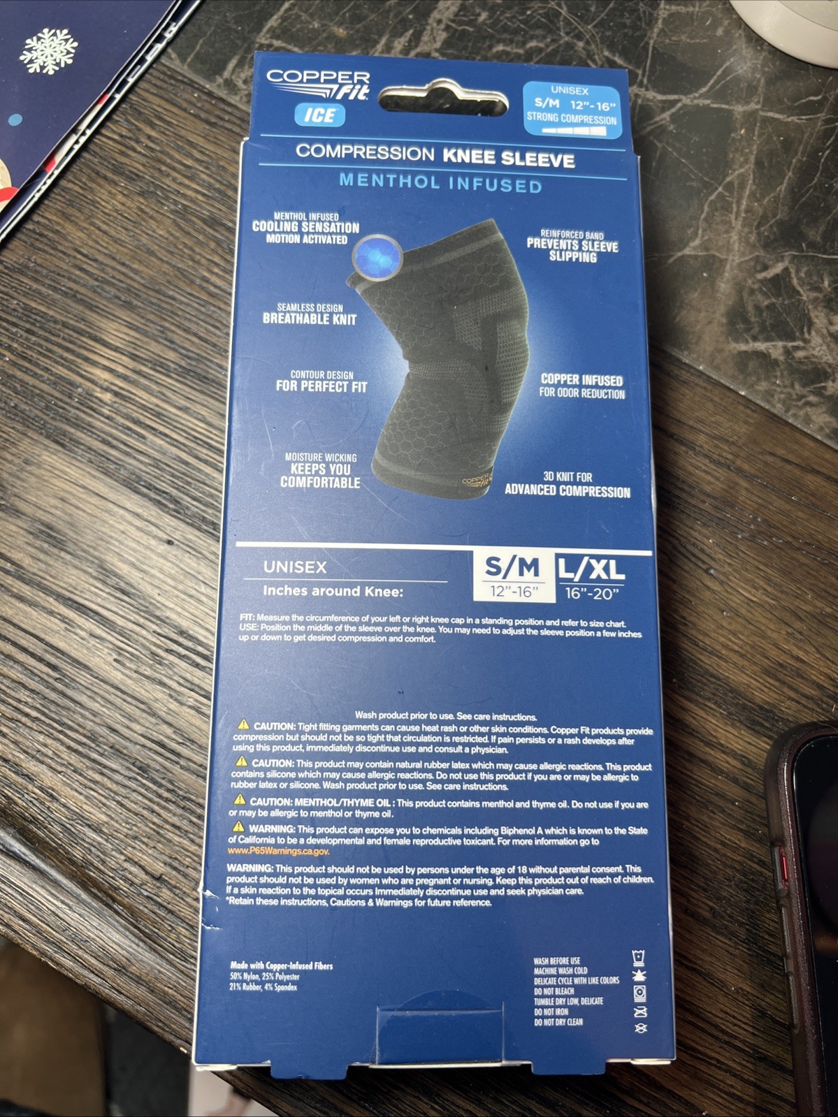 Copper Fit( Ice) Knee Compression Sleeve Infused Menthol S/M 12”-16” ….B