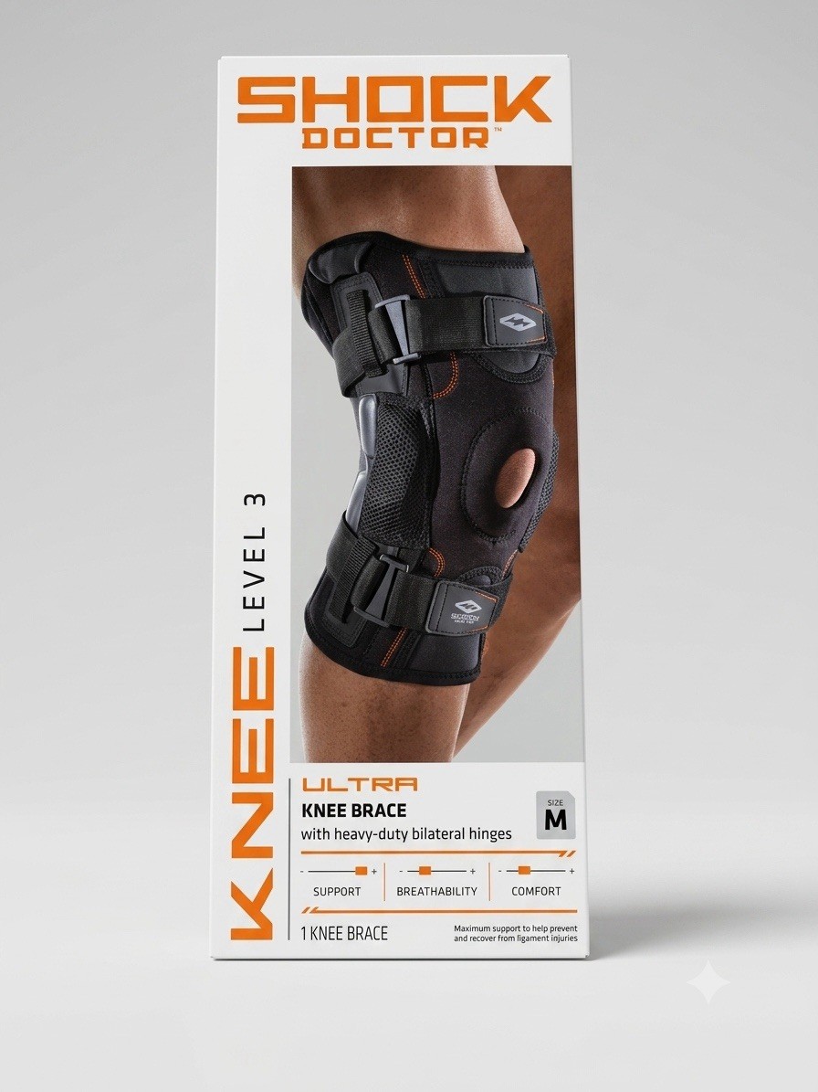 Shock Doctor Ultra Knee Brace Level 3 with Heavy-Duty Bilateral Hinges – Size M