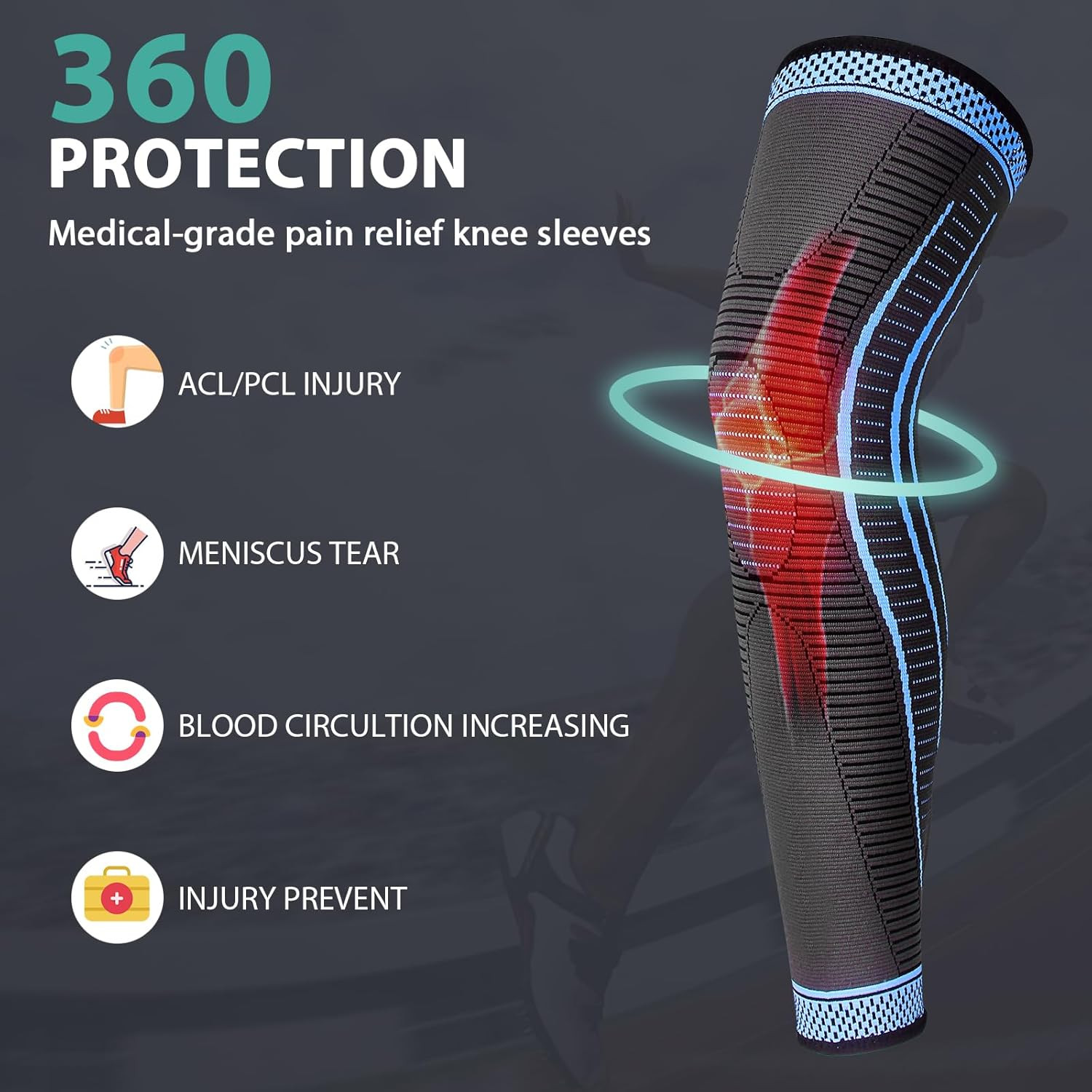 2 Pack Full Leg Compression Sleeves for Men and Women Long Knee Brace Support