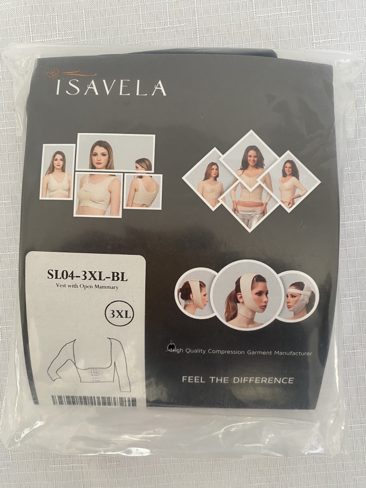 Isavela Comprexxwear SL04 3XL Post Surgical Compression Vest Open Mammary Black