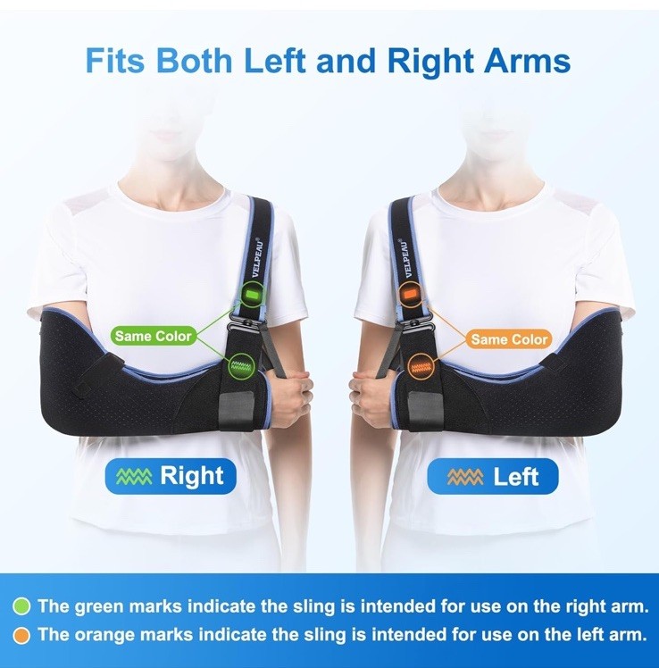 VELPEAU Arm Sling Shoulder Immobilizer, Right Or Left, Medium, Bust 29.5″-33.5″