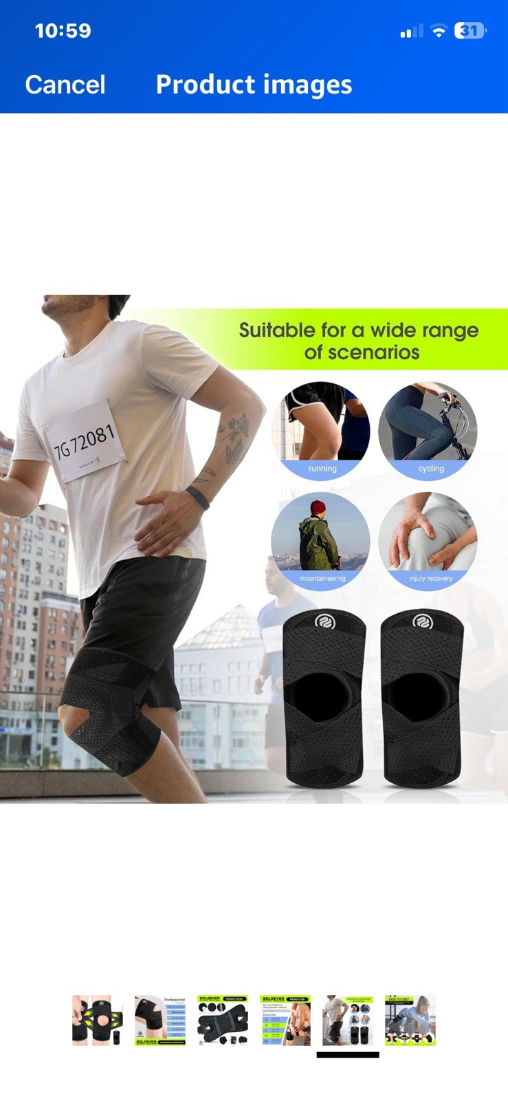SOLOEVER Adjustable Knee Brace Support & Stabilization, NEVER WORN! Size Small