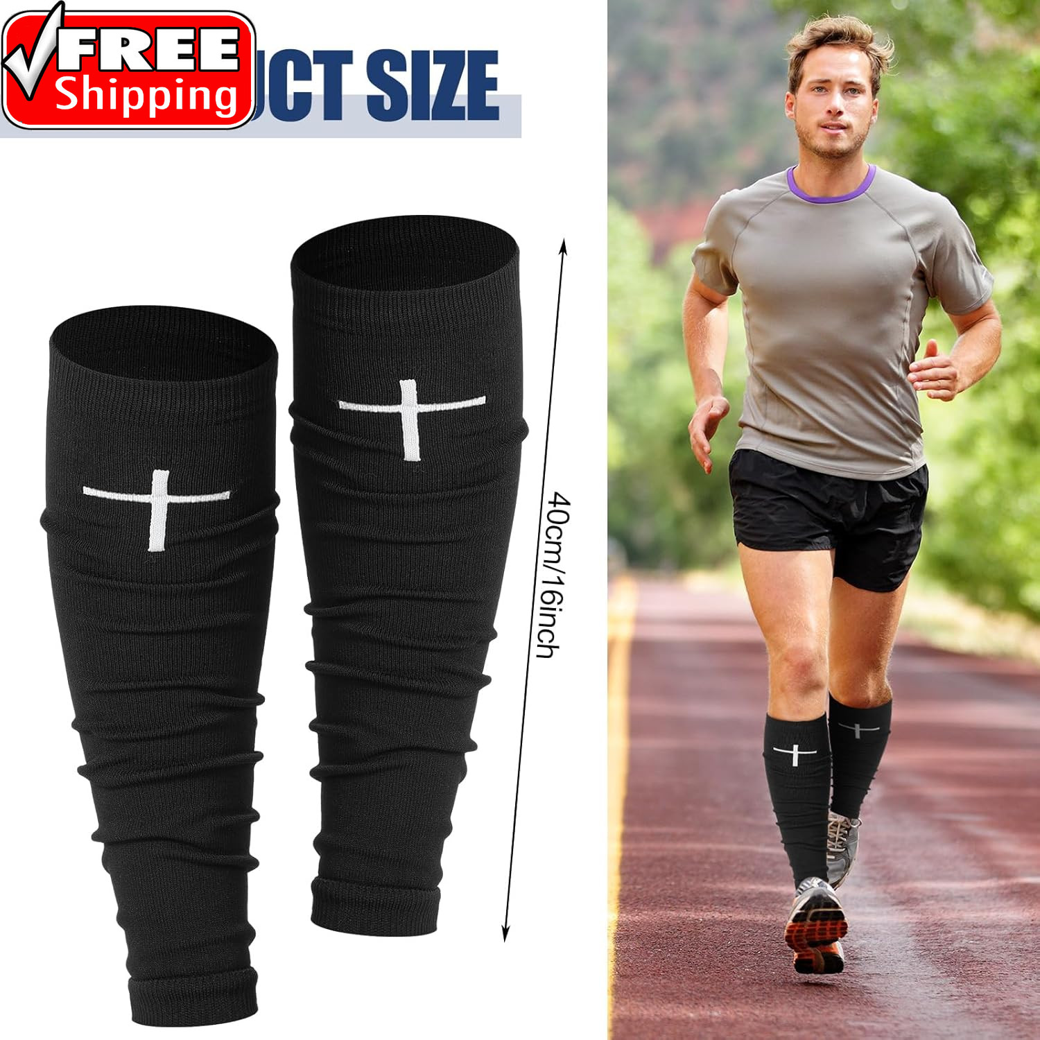 2 Pairs Faith Cross Football Leg Sleeves Scrunch Sports Compression Calf Sleeve