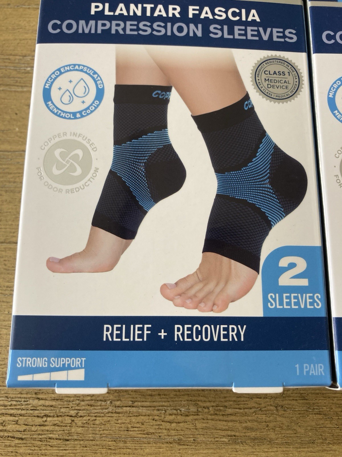 2 Copper Fit Menthol Infused Plantar Fascia Compression Sleeves S / M 8″ – 10″