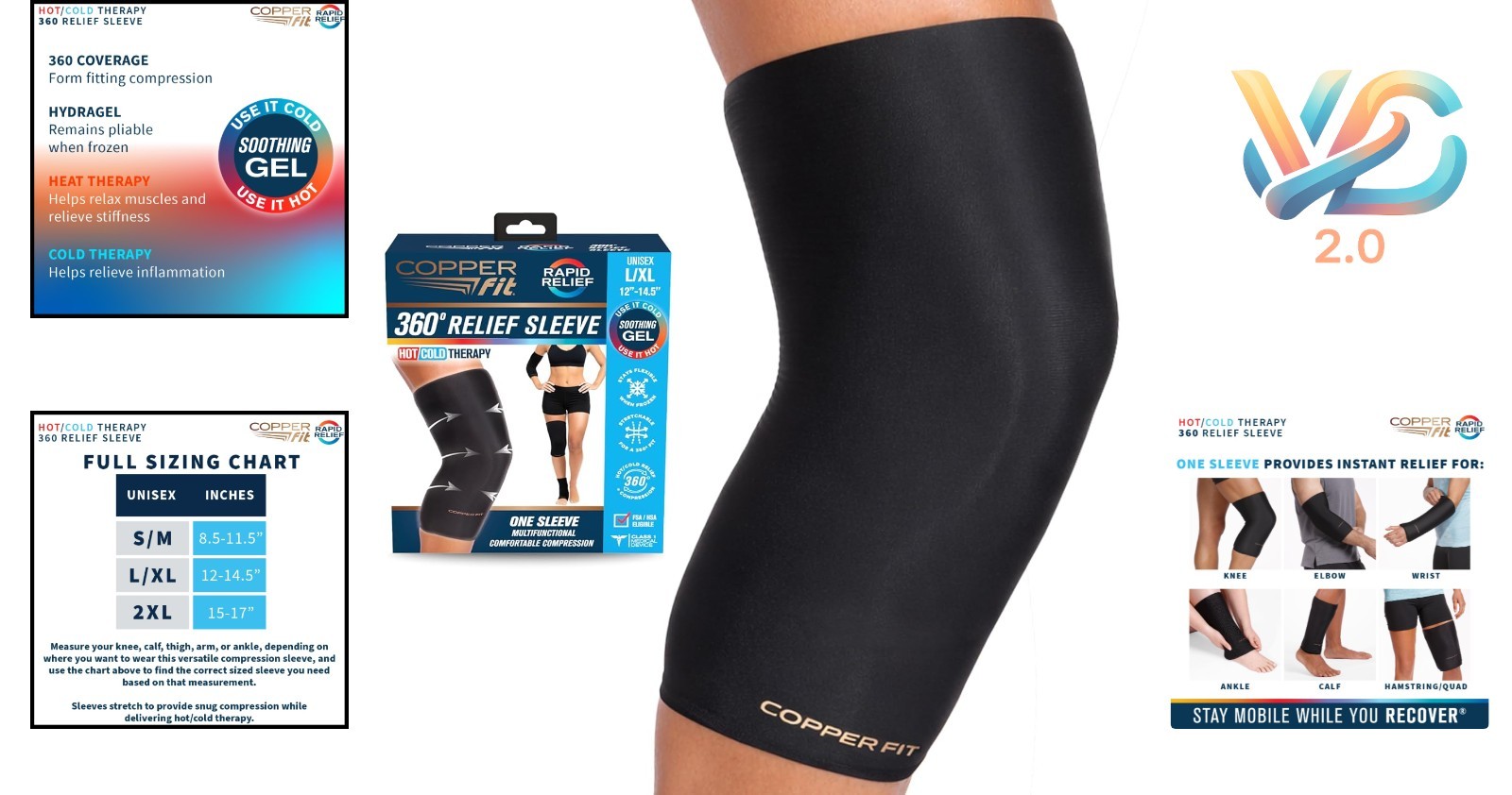 XX-Large Cold & Hot 360 Compression Sleeve for Knee, Elbow, Ankle, Wrist