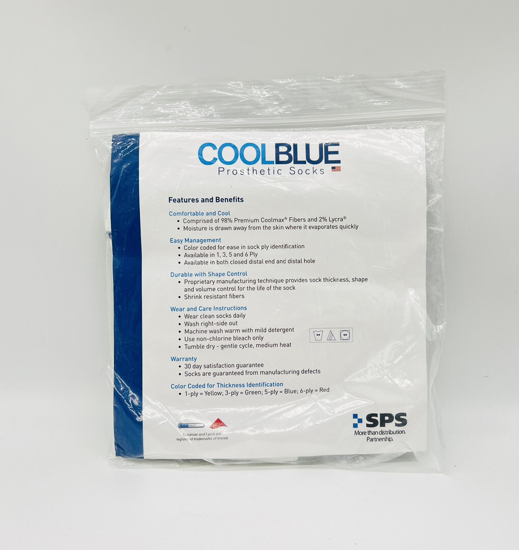 Cool Blue 5 Ply Prosthetic Sock Size 1, 2 Length 10-14 Sewn Hole New