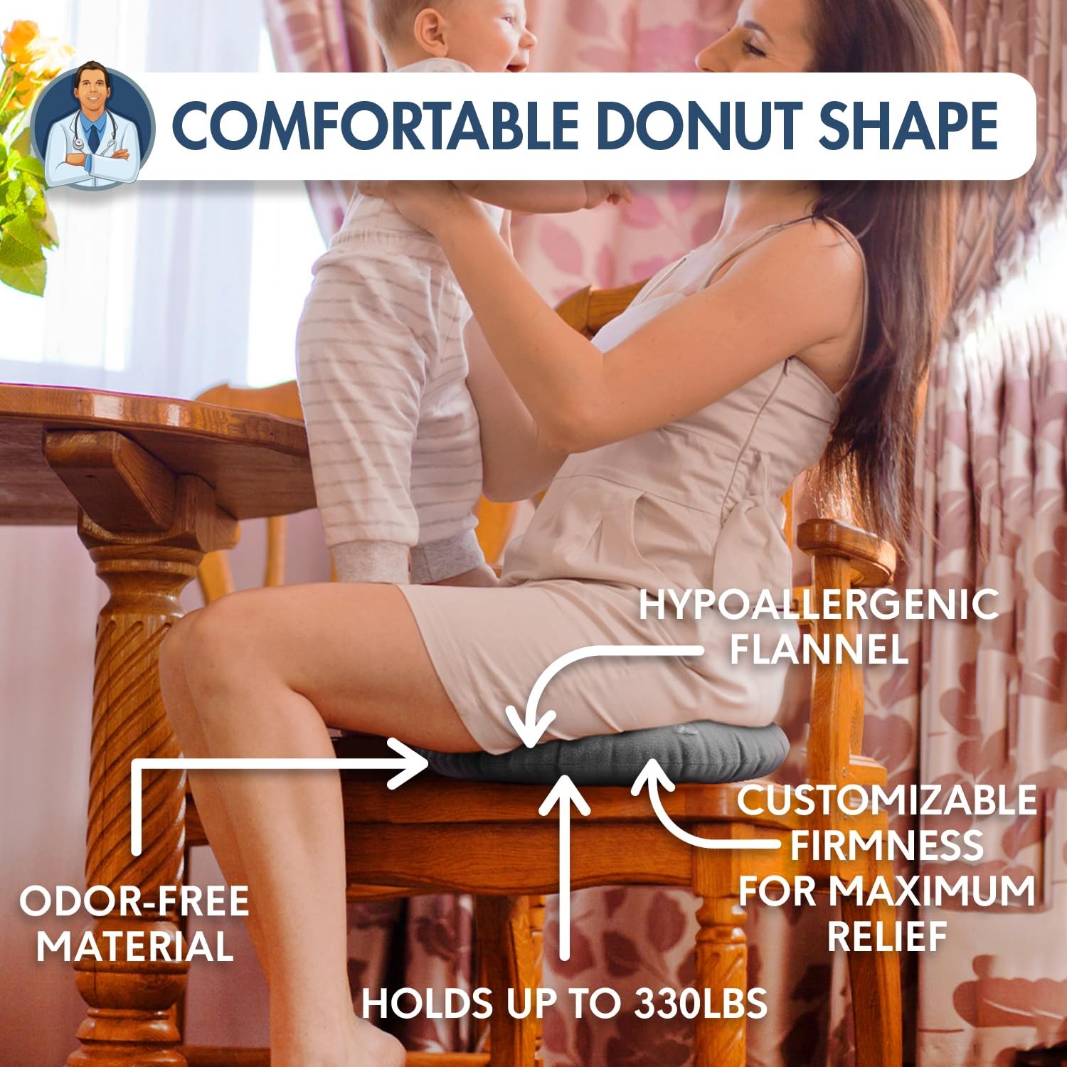 Dr. Frederick’s Original Donut Cushion – 18″ Inflatable Ring Cushion –