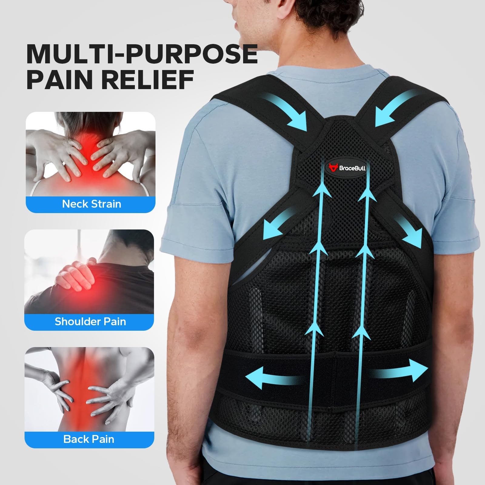 BraceBull Posture Corrector for Men and Women,Upper Back Brace with X-Large