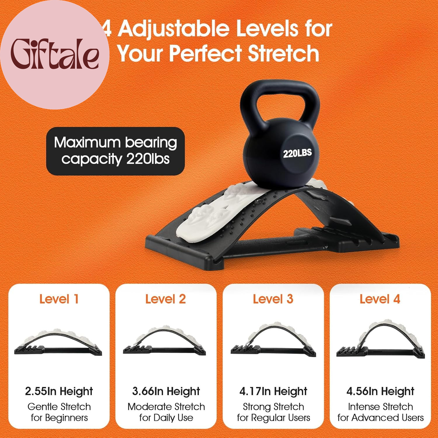 Premium Back Stretcher for Lower Back Pain Relief – 4-Level Adjustable Lumbar Su