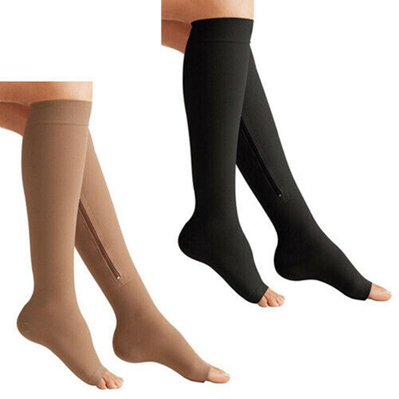 Vital Socks, Zipper Compression Stockings, Flight Socks, Zip Closure, Open Toe
