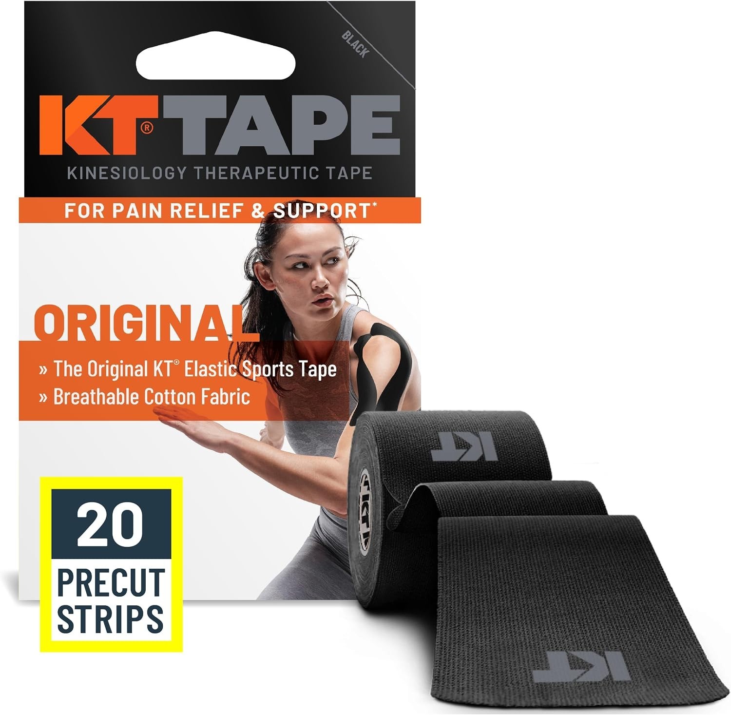 Durable Elastic Kinesiology Tape – Black, 10″ Precut Strips for Muscle Support