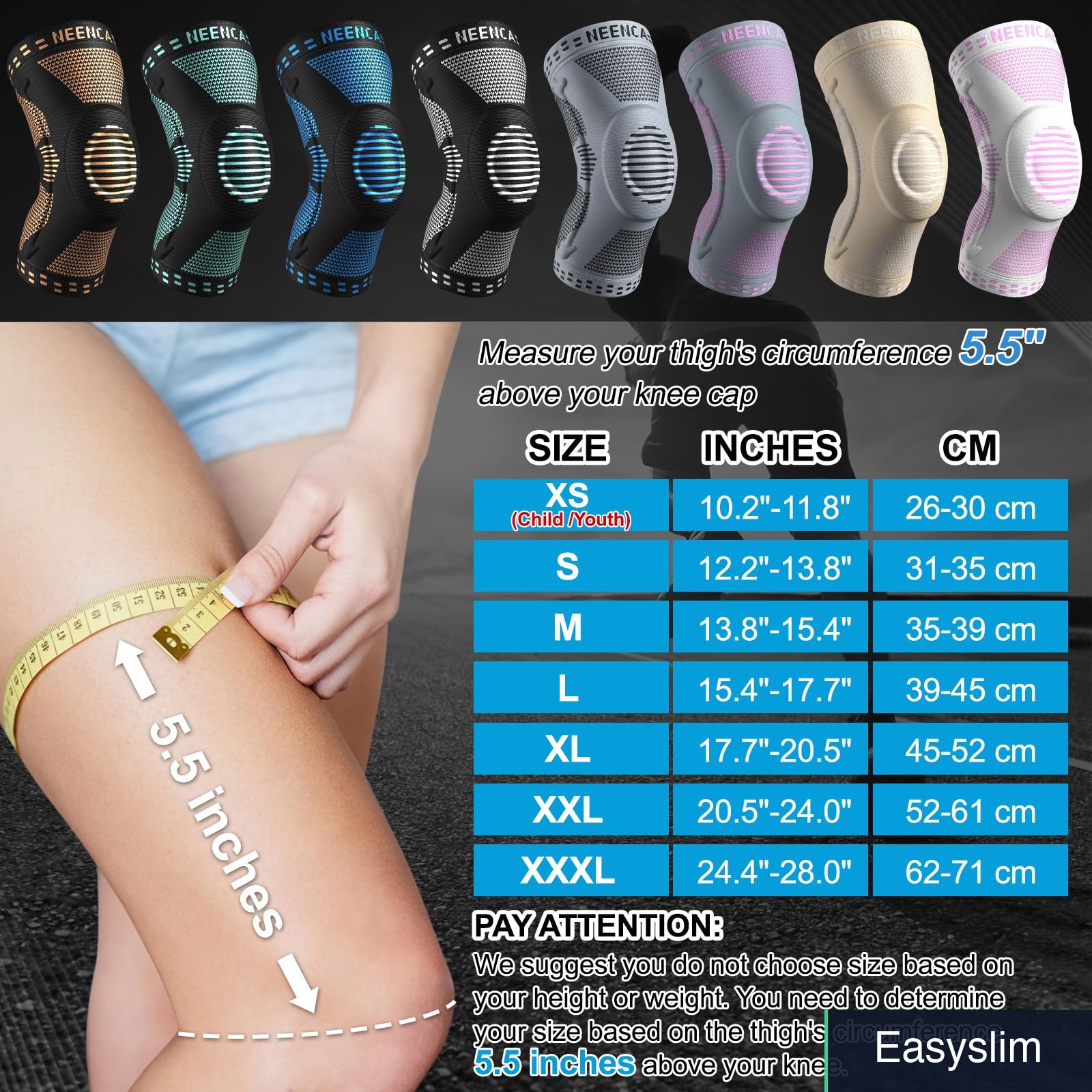 Copper Knee Brace with Compression Support Spring Stabilizers Gel Pad