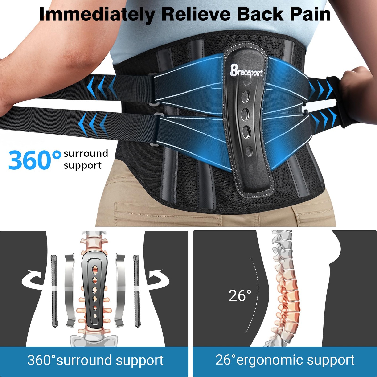 Back Brace For Lower Back Pain Women Men With 360°Support & Hot/Cold