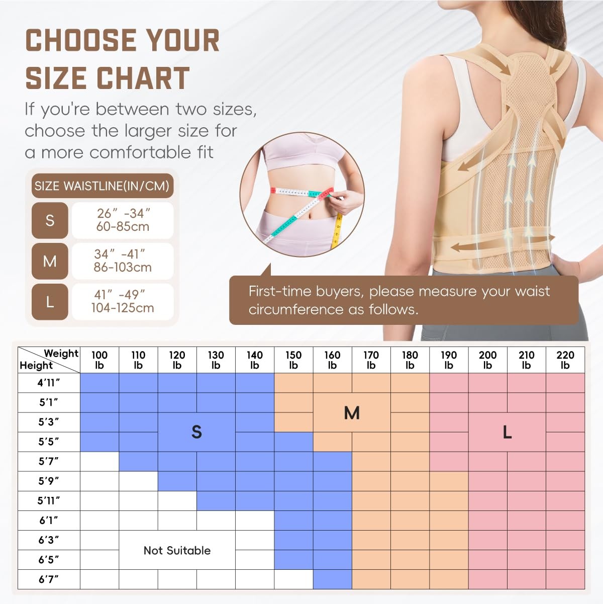 BLACKYEW Back Brace Posture Corrector Adjustable Shoulder Straightener Full