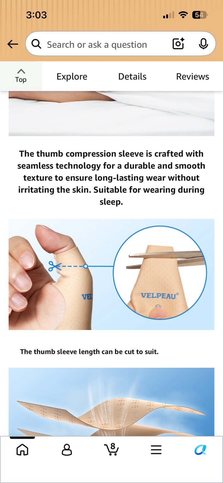 VELPEAU Elastic Thumb Support Brace Size S Beige Breathable Latex-Free VP0908