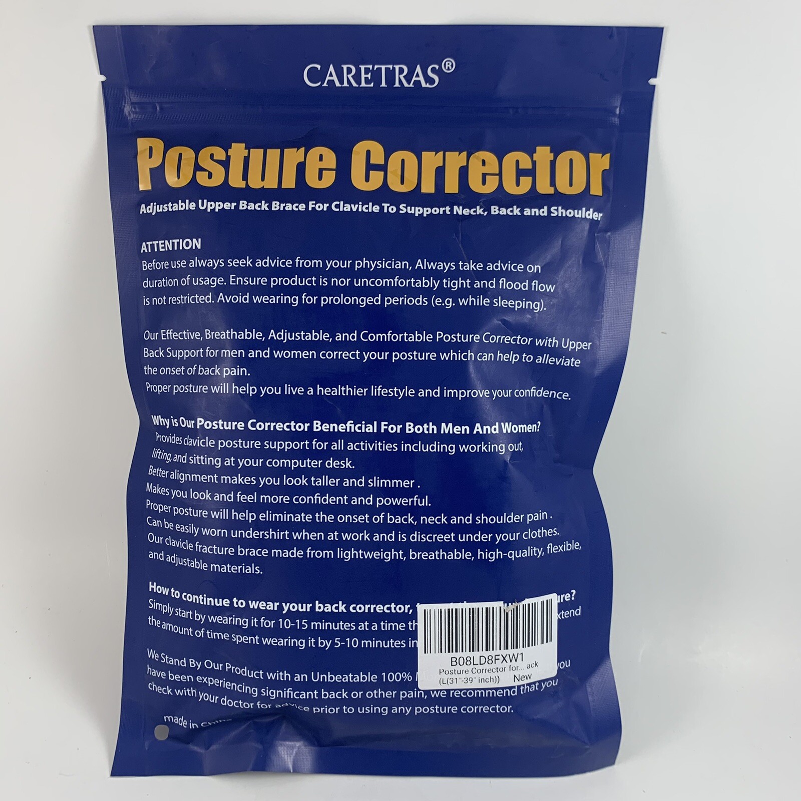 Posture Corrector CARETRAS, Adjustable Upper Support Back Shoulder Brace Large