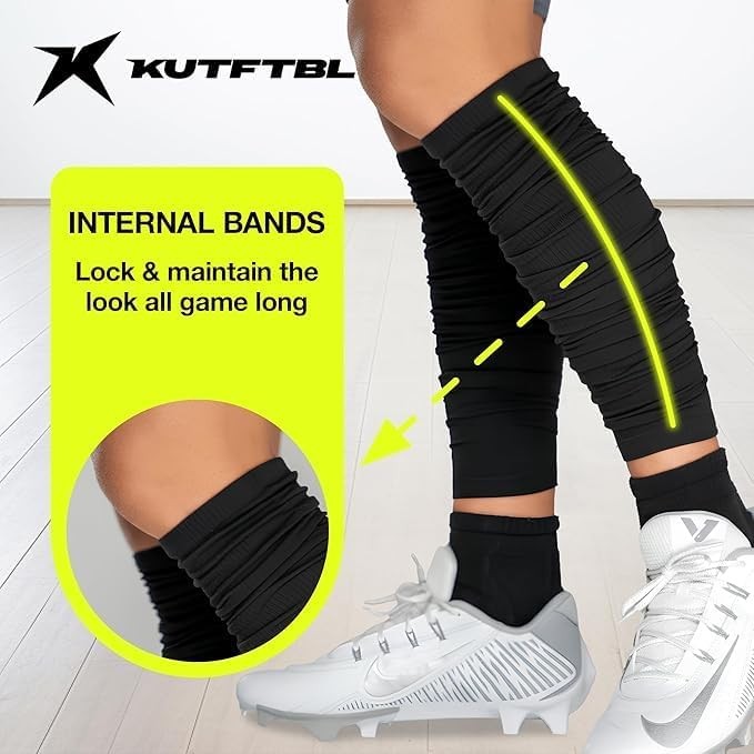 Pre-Scrunched Football Leg Sleeves Built-In Hidden Elastic Bands Knee