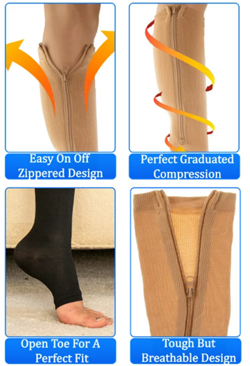 1 PAIRS -Compression Support Socks Wide Calf Plus Size Knee High Open Toe Unisex
