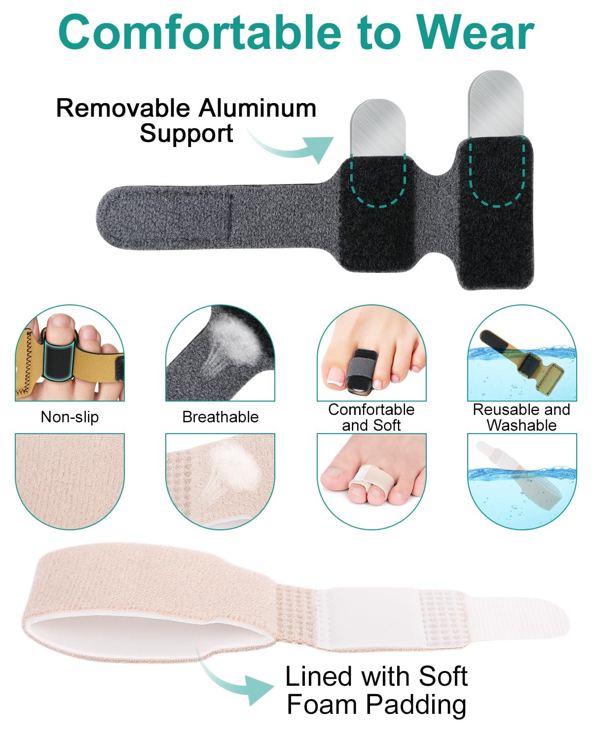 2 Pcs Hammer Toe Straightener with Aluminum Plate Support and 2 Pcs Adjustabl…