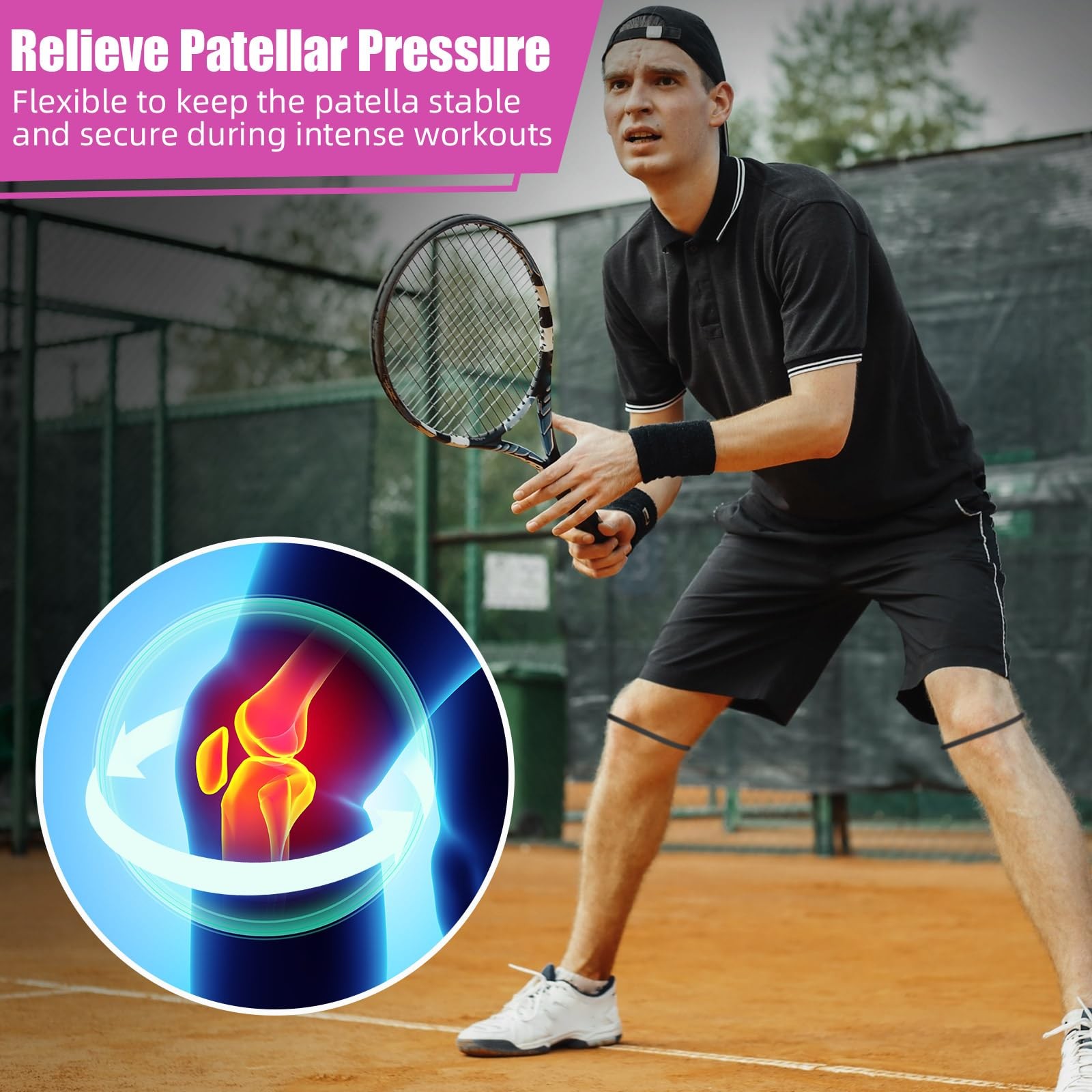 Knee Strap Patella Tendon Brace Support for Running Basketball Pain Relief M Bla