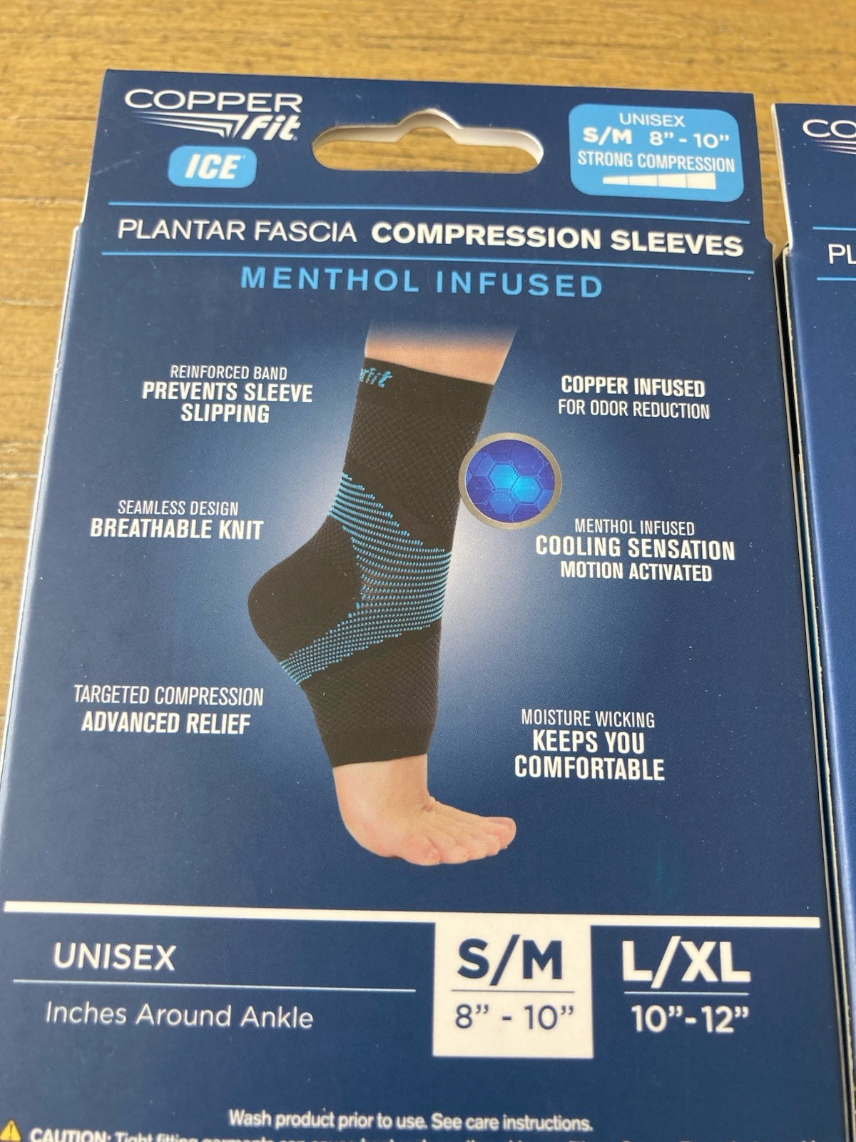 2 Copper Fit Menthol Infused Plantar Fascia Compression Sleeves S / M 8″ – 10″