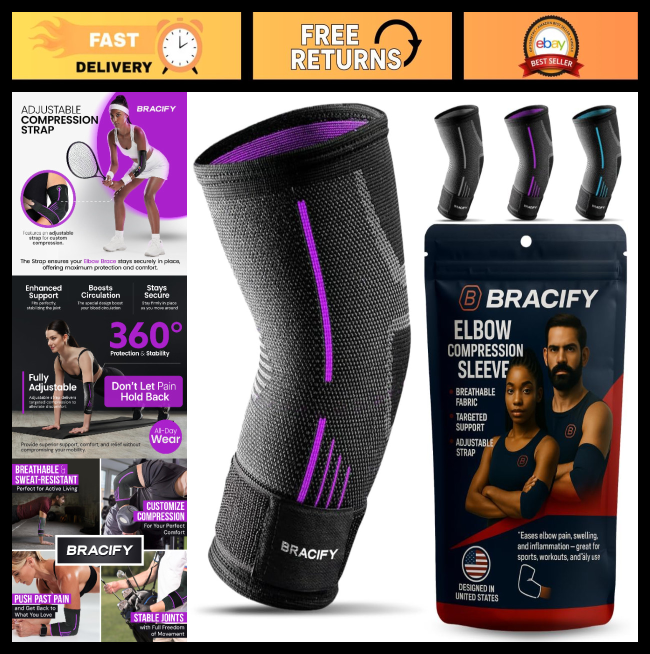 Elbow Brace for Tendonitis & Tennis Elbow Relief, Compression Sleeve for Arthrit