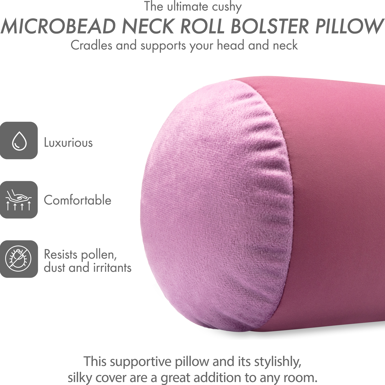 Microbead Bolster Neck Roll Pillow – Silky Feel, 14″ x 8″, Burgundy – Merlot