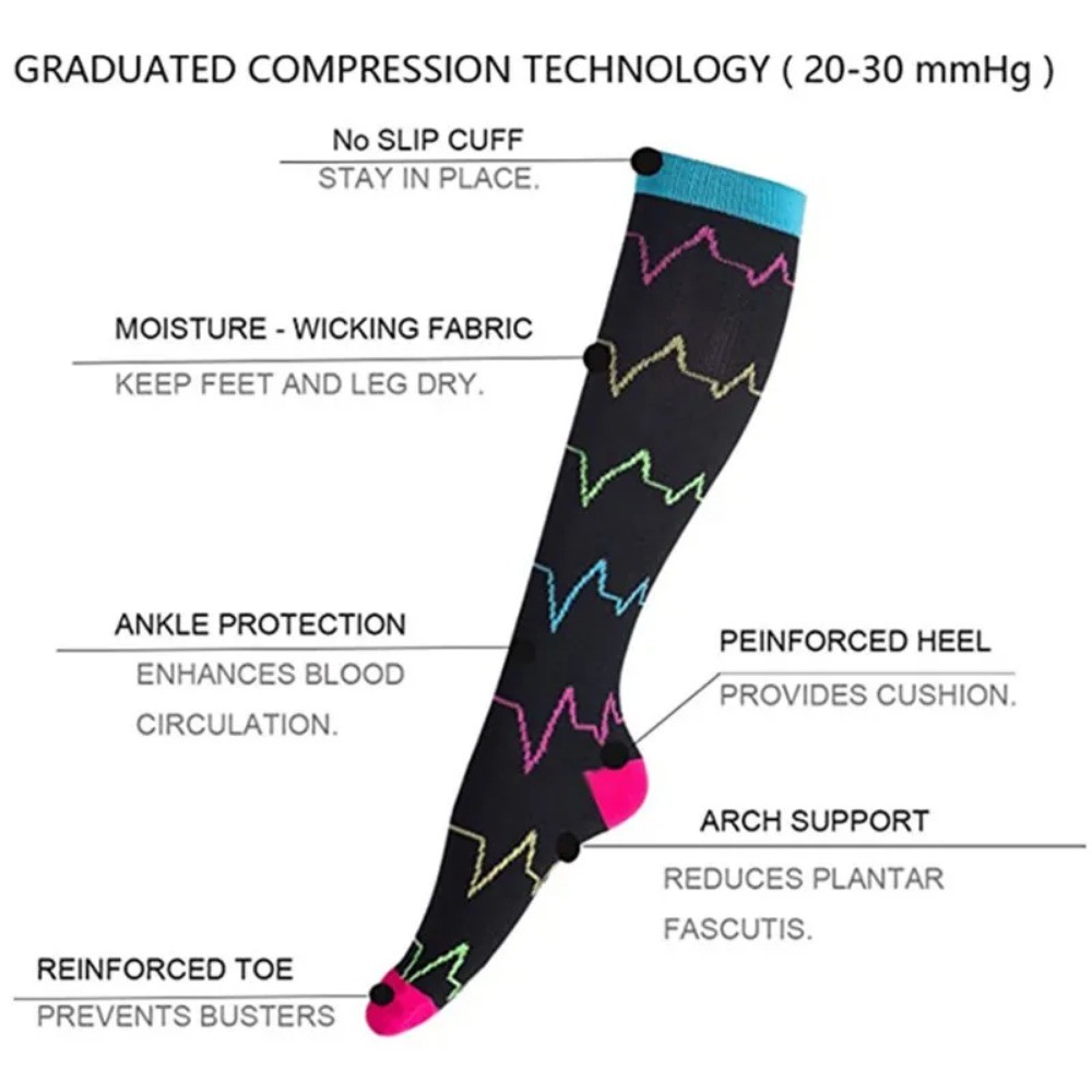 3/4/6 Pairs Compression Socks Knee High 30MmHg Medical Nursing Fitness Socks