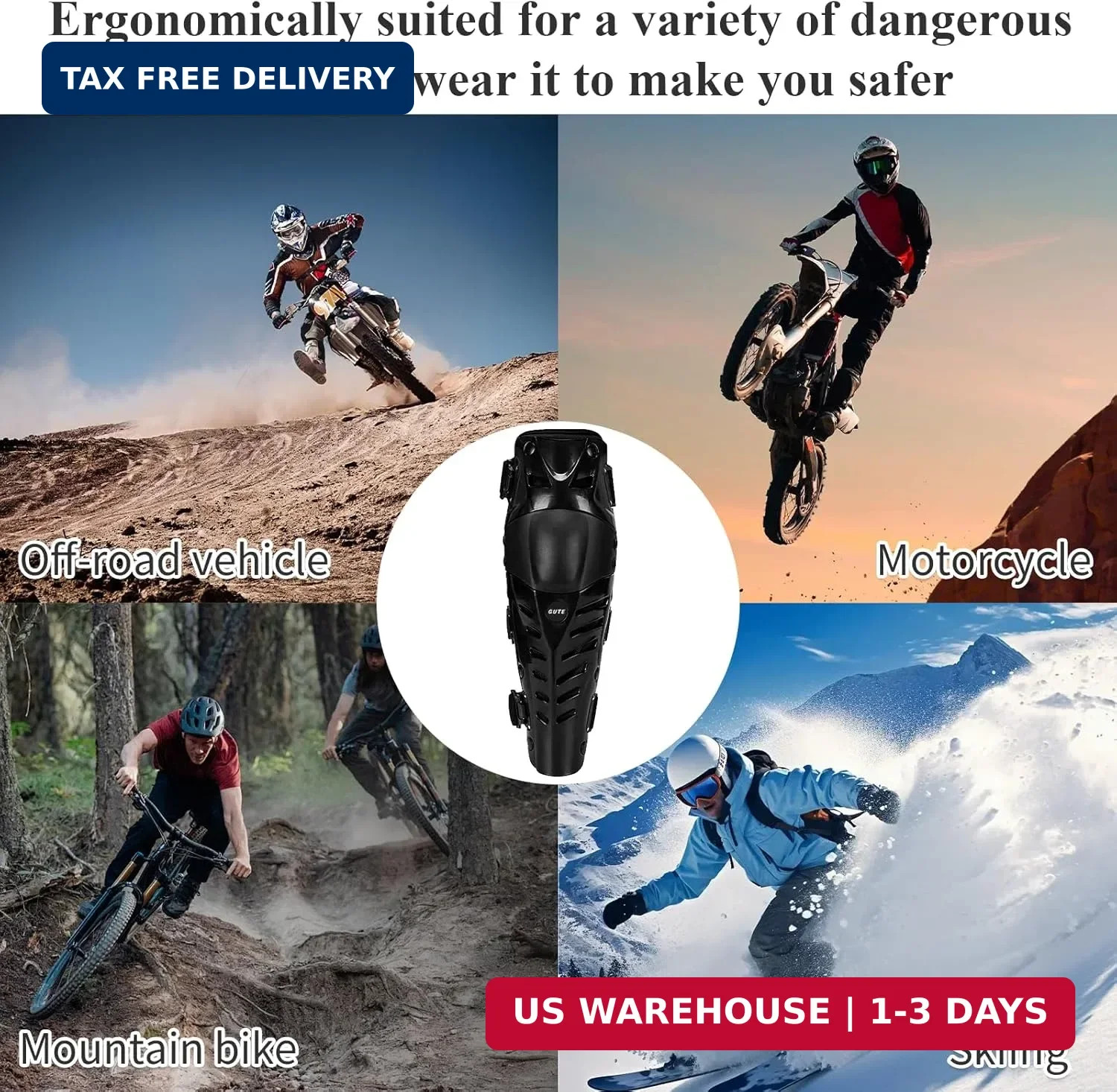 Gute Knee Pads, Adjustable Long Leg Sleeve Gear Crashproof Nonslip Protective Sh
